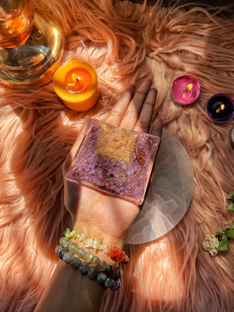 Amethyst Chips Orgonite Pyramid | Calm, Clarity & Balance - Image 3