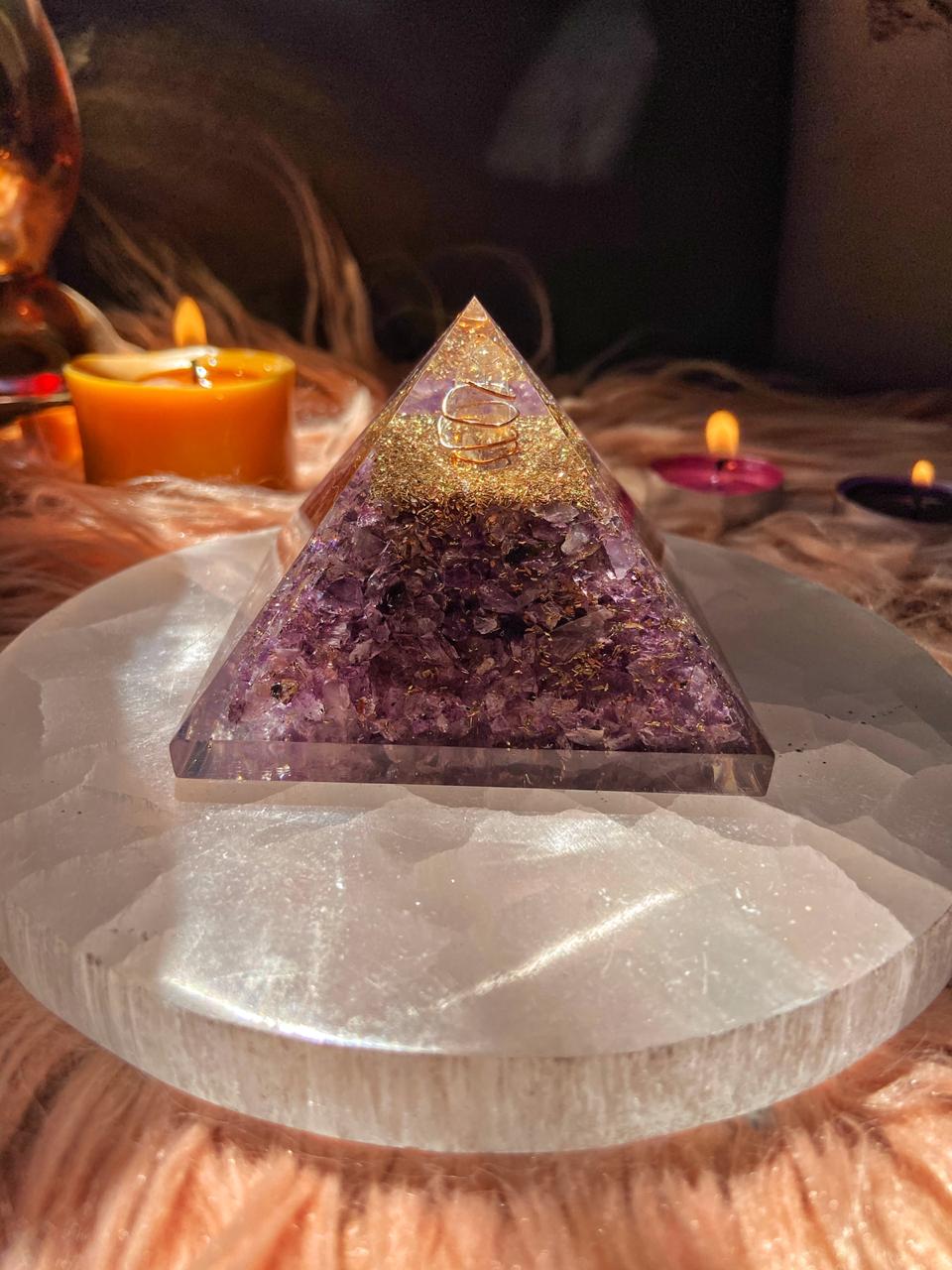 Amethyst Chips Orgonite Pyramid | Calm, Clarity & Balance - Image 4