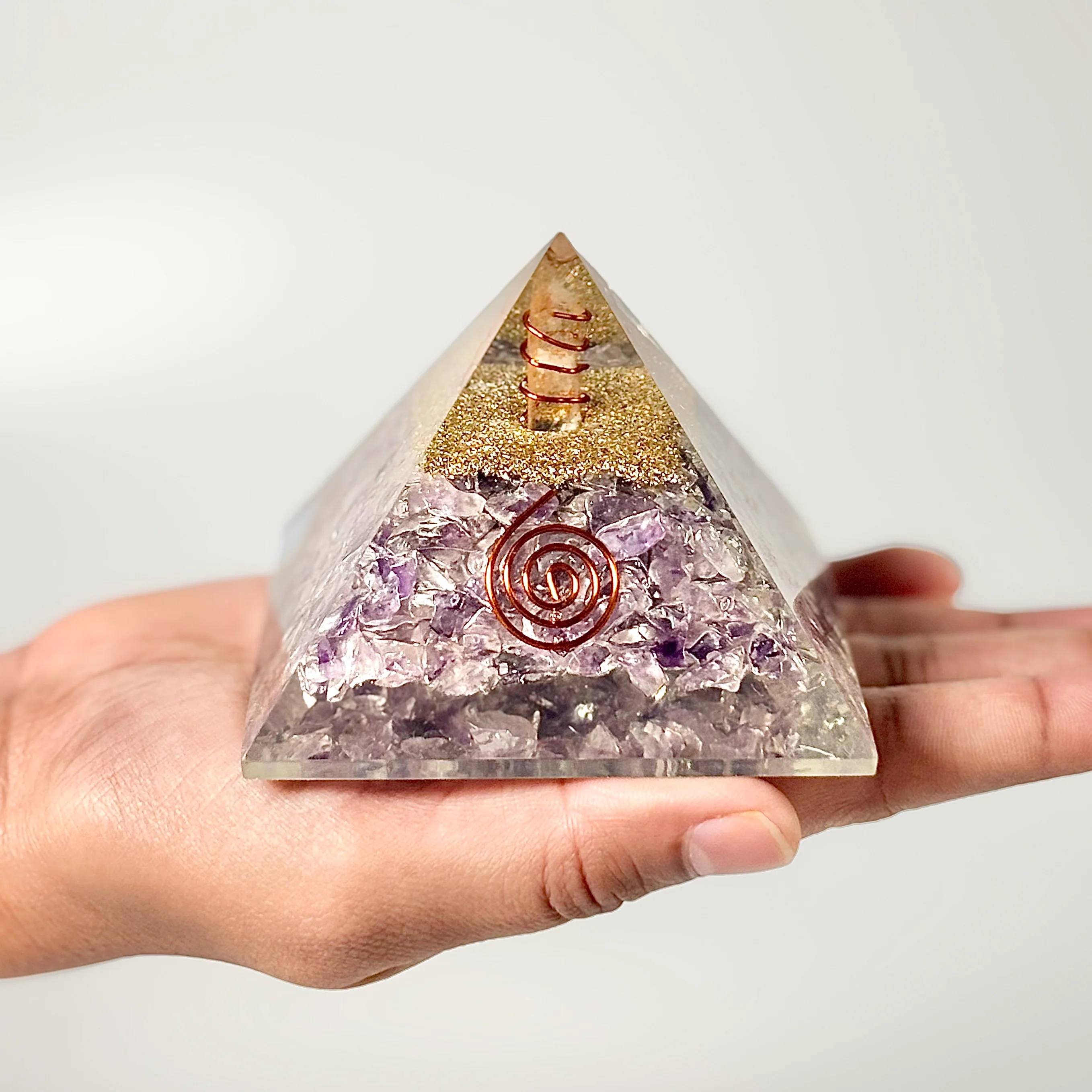 Amethyst Chips Orgonite Pyramid | Calm, Clarity & Balance - Image 5
