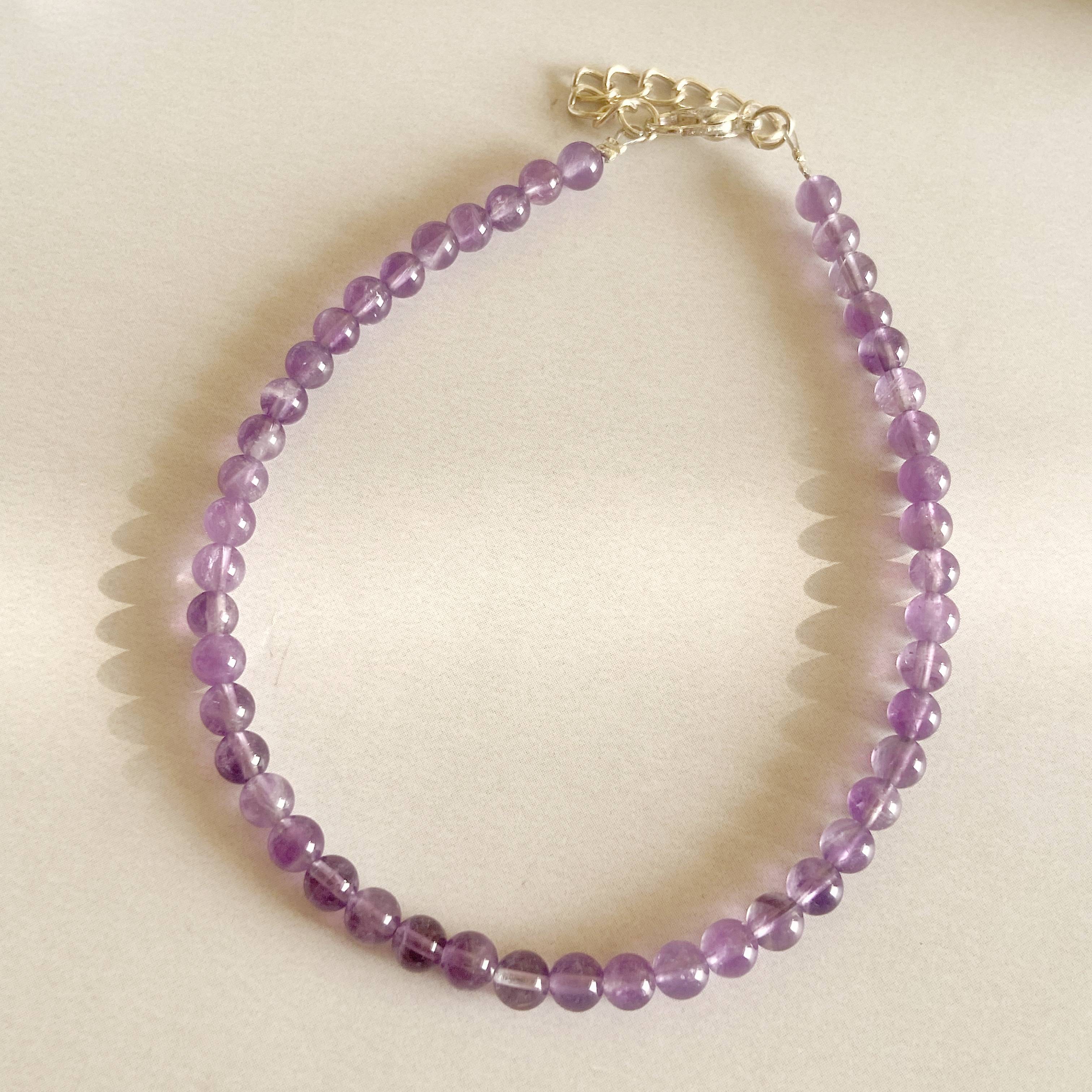 Amethyst mini bead anklet - 4mm | Calm, Clarity & Balance - Image 2