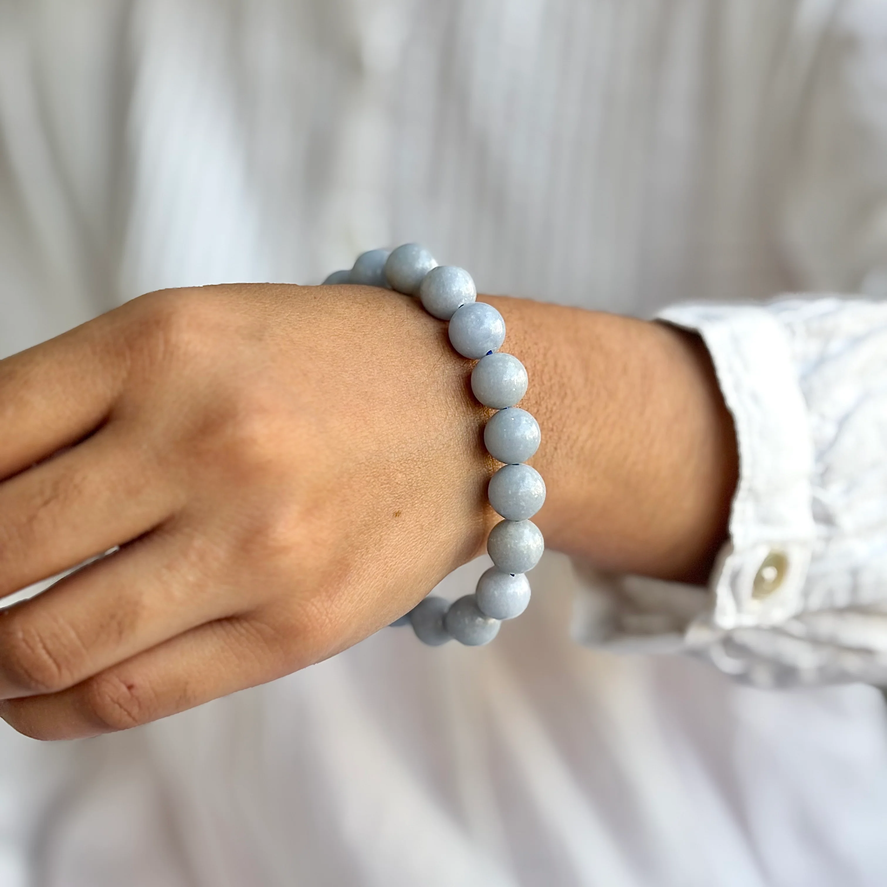 Angelite Bead Bracelet - 10mm | Stone to Connect with Spirit Guides - Image 2