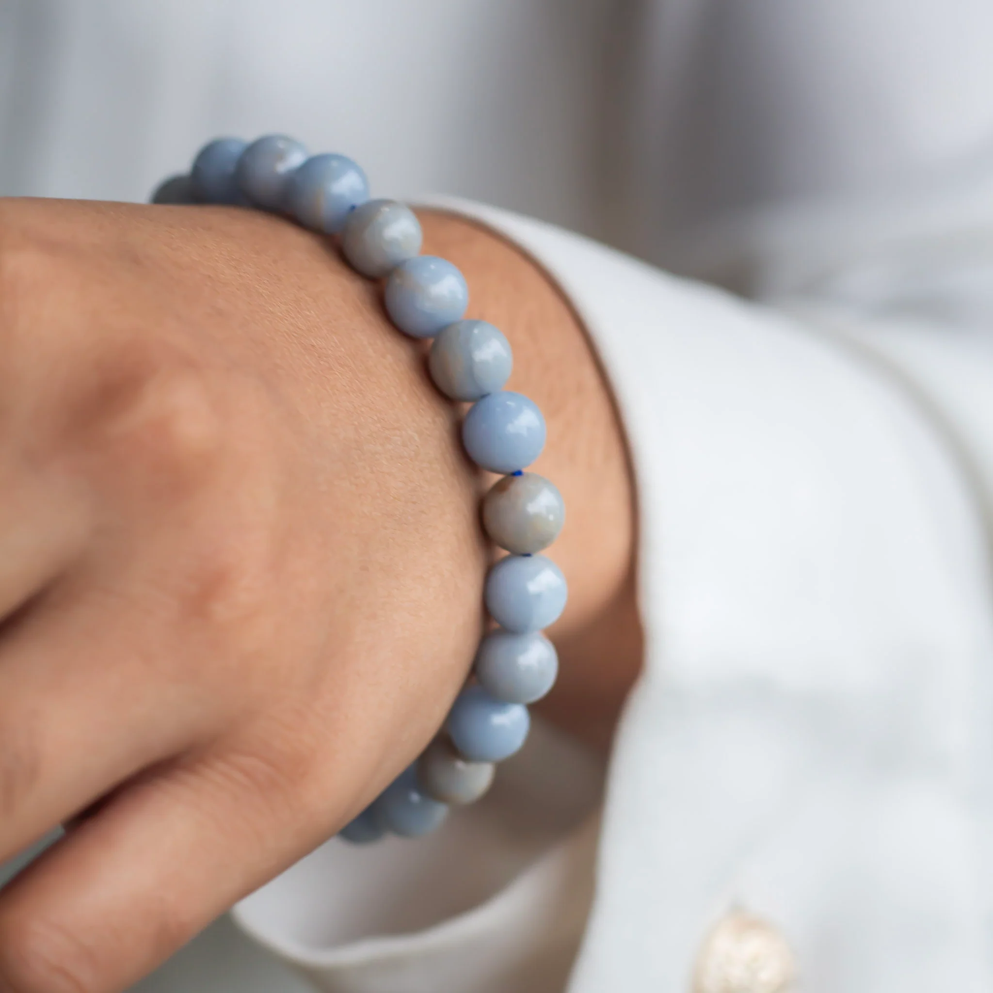 Angelite Bead Bracelet - 8mm | Stone to Connect with Spirit Guides - Image 2