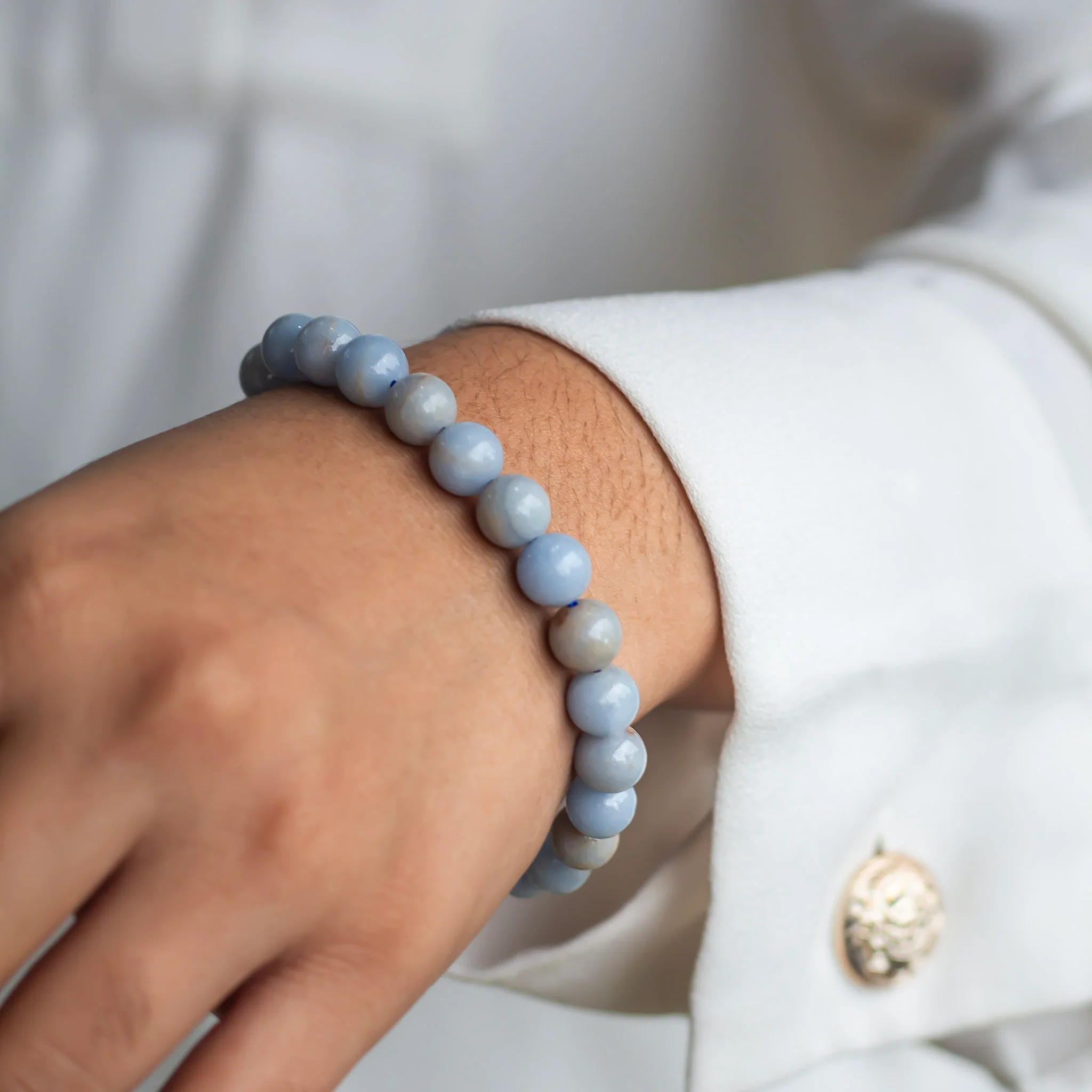Angelite Bead Bracelet - 8mm | Stone to Connect with Spirit Guides - Image 3