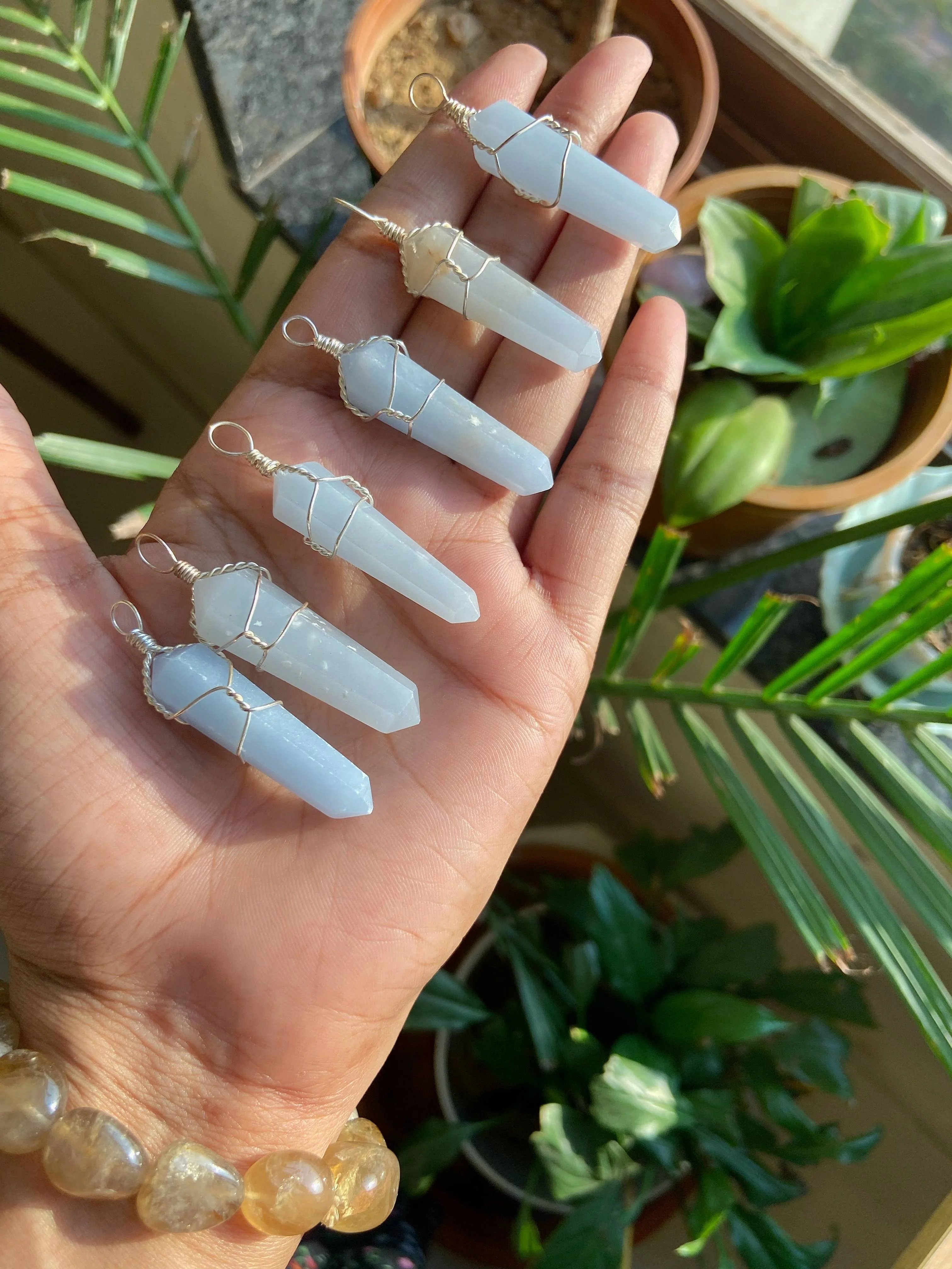Angelite Point Pendant with leather cord | Stone to Connect with Spirit Guides - Image 3