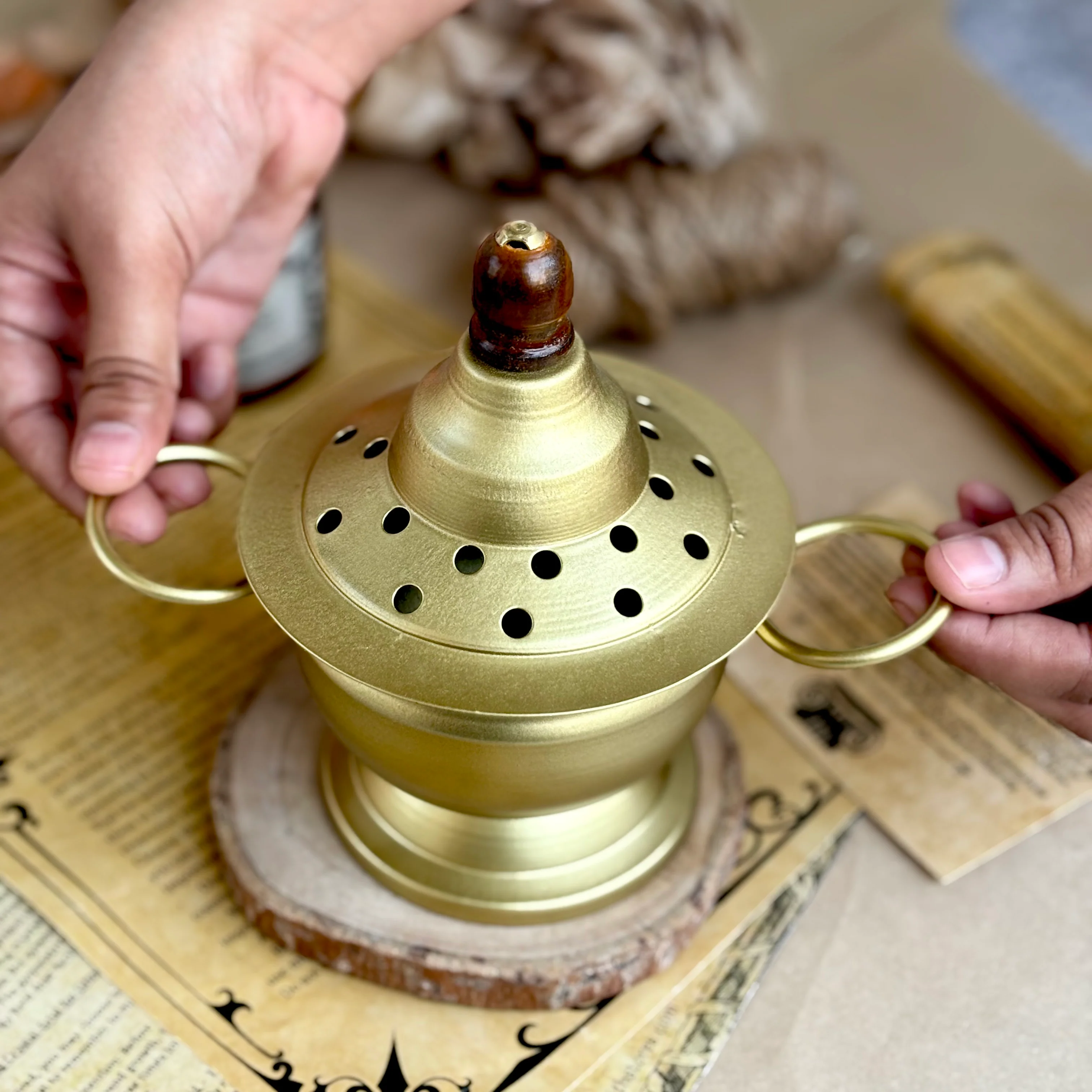 Antique Looking Gold finish Iron Incense Burner - Image 4