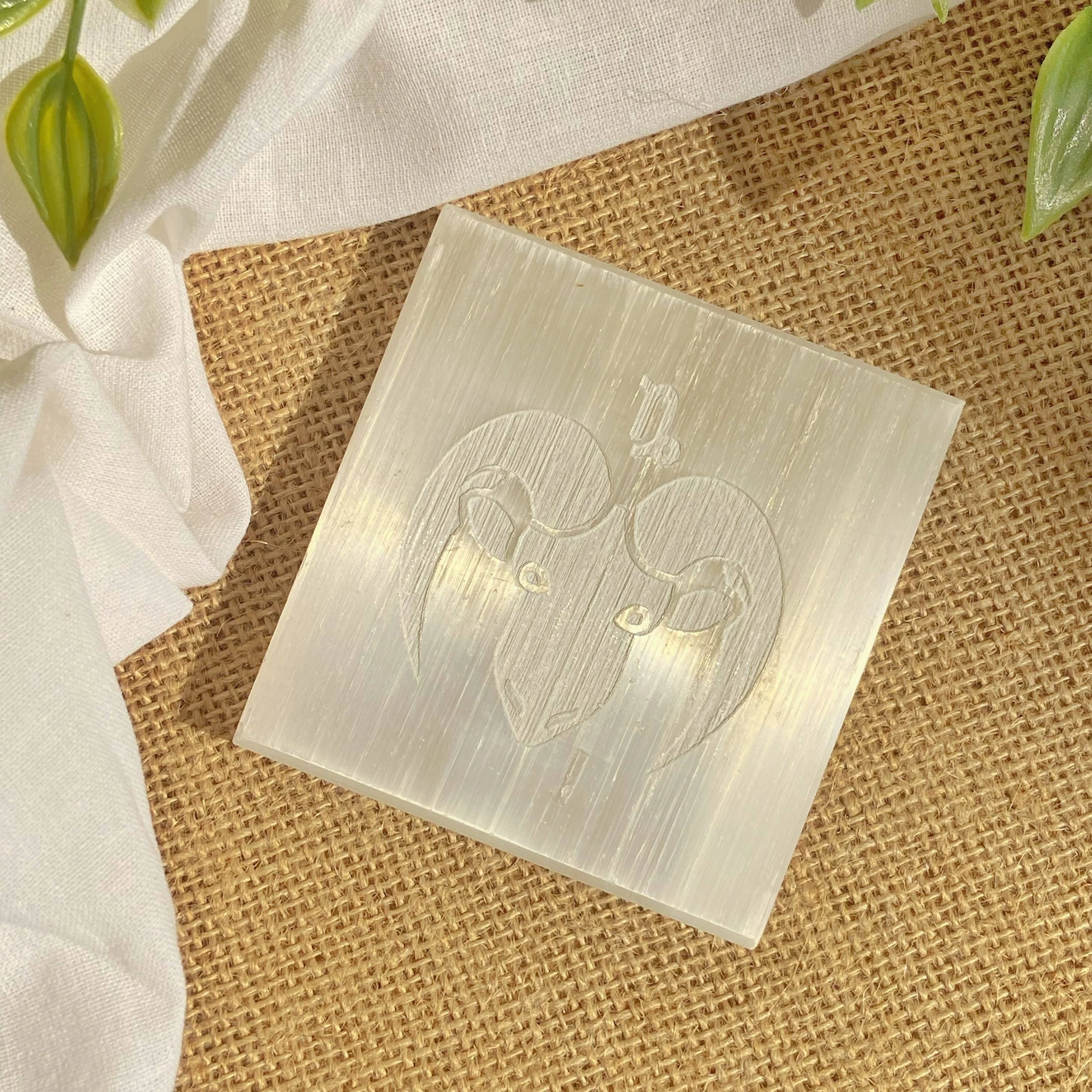 Capricorn Zodiac Carved Selenite Plate (Satin Spar Selenite) - 3 Inches | Stone for Spiritual work & Cleansing - Image 3