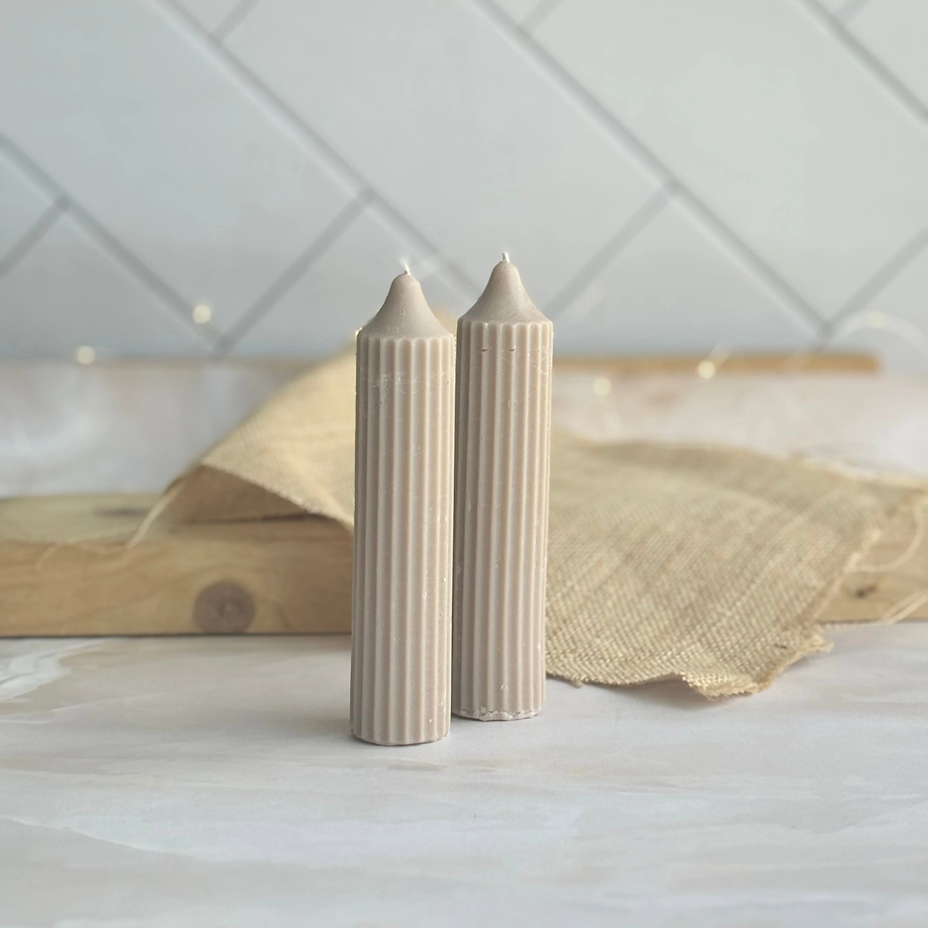 Beige Medium Textured Taper Scented Soy Candle | Pack of 2 - Image 2