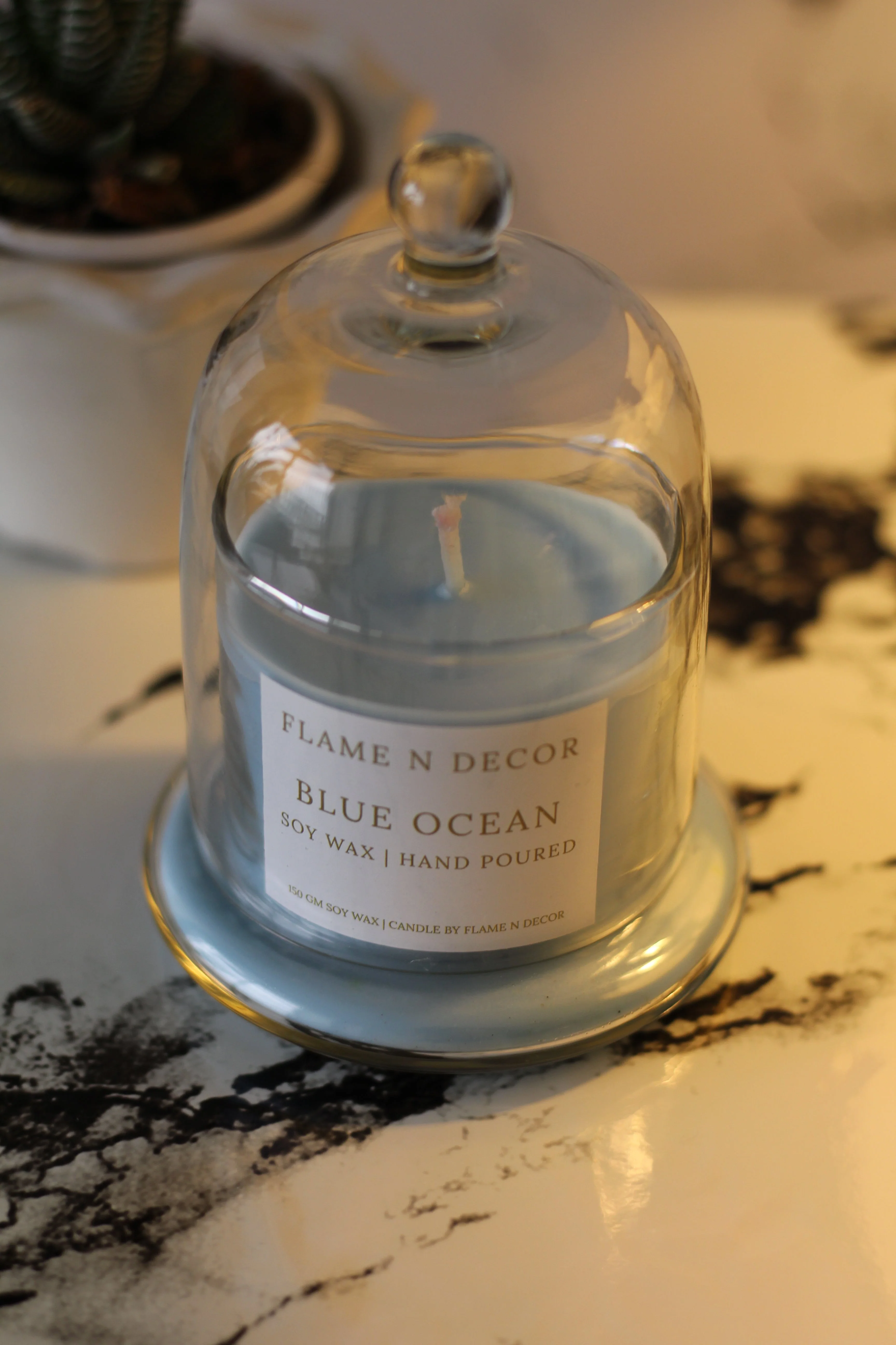 Bell Jar Candle With Glass Dome | Blue Ocean Soy Candle - Image 3