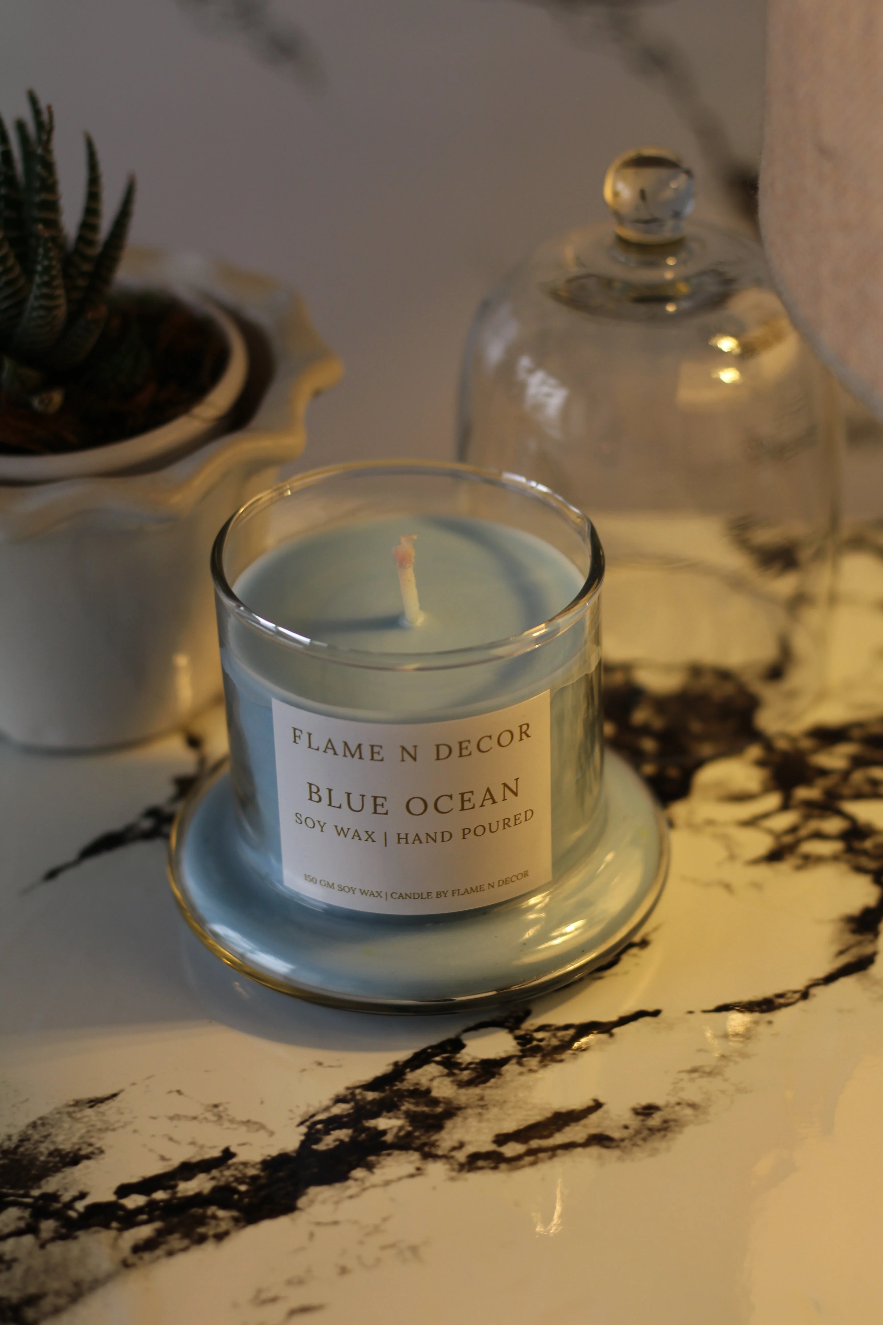Bell Jar Candle With Glass Dome | Blue Ocean Soy Candle - Image 4