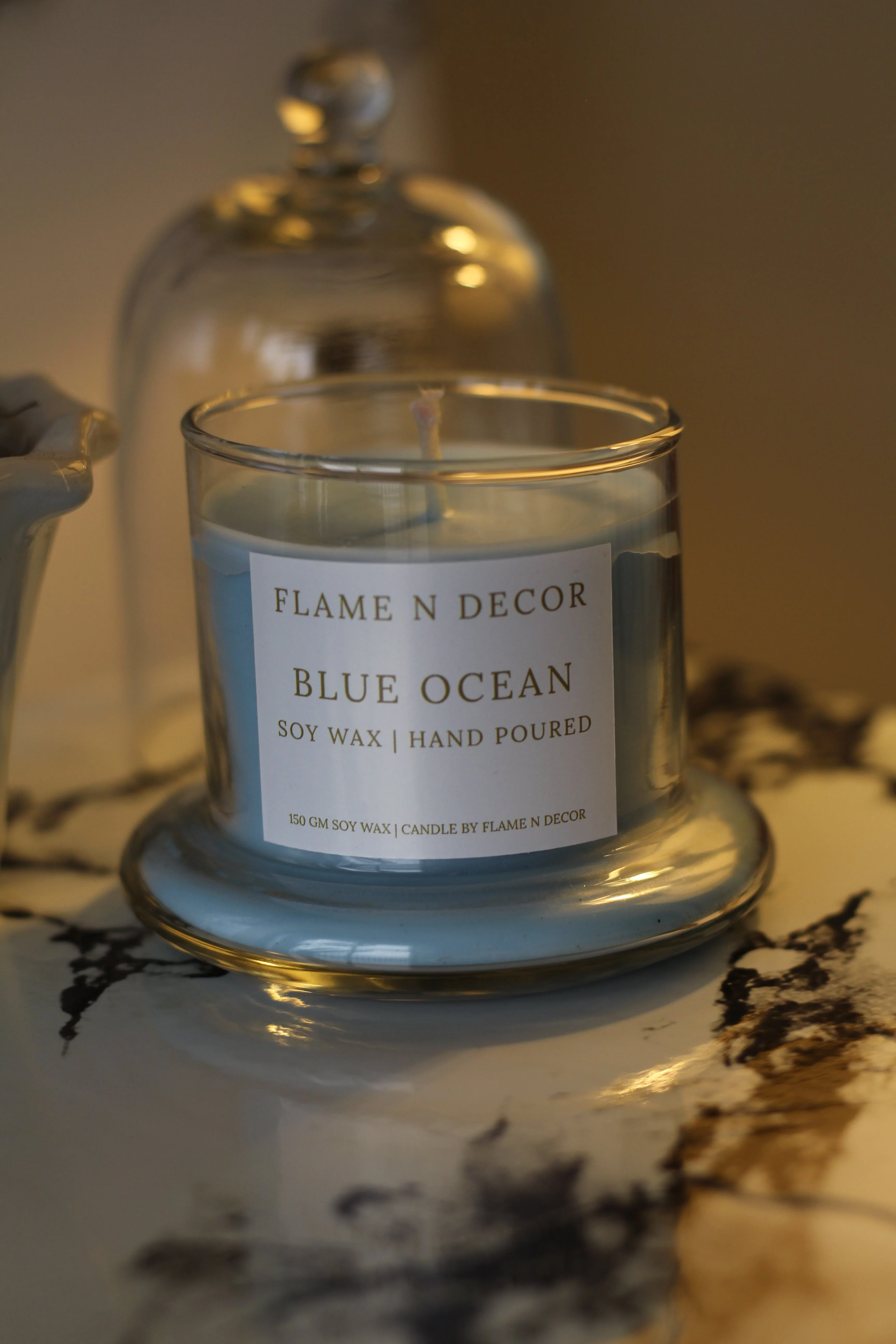 Bell Jar Candle With Glass Dome | Blue Ocean Soy Candle - Image 5