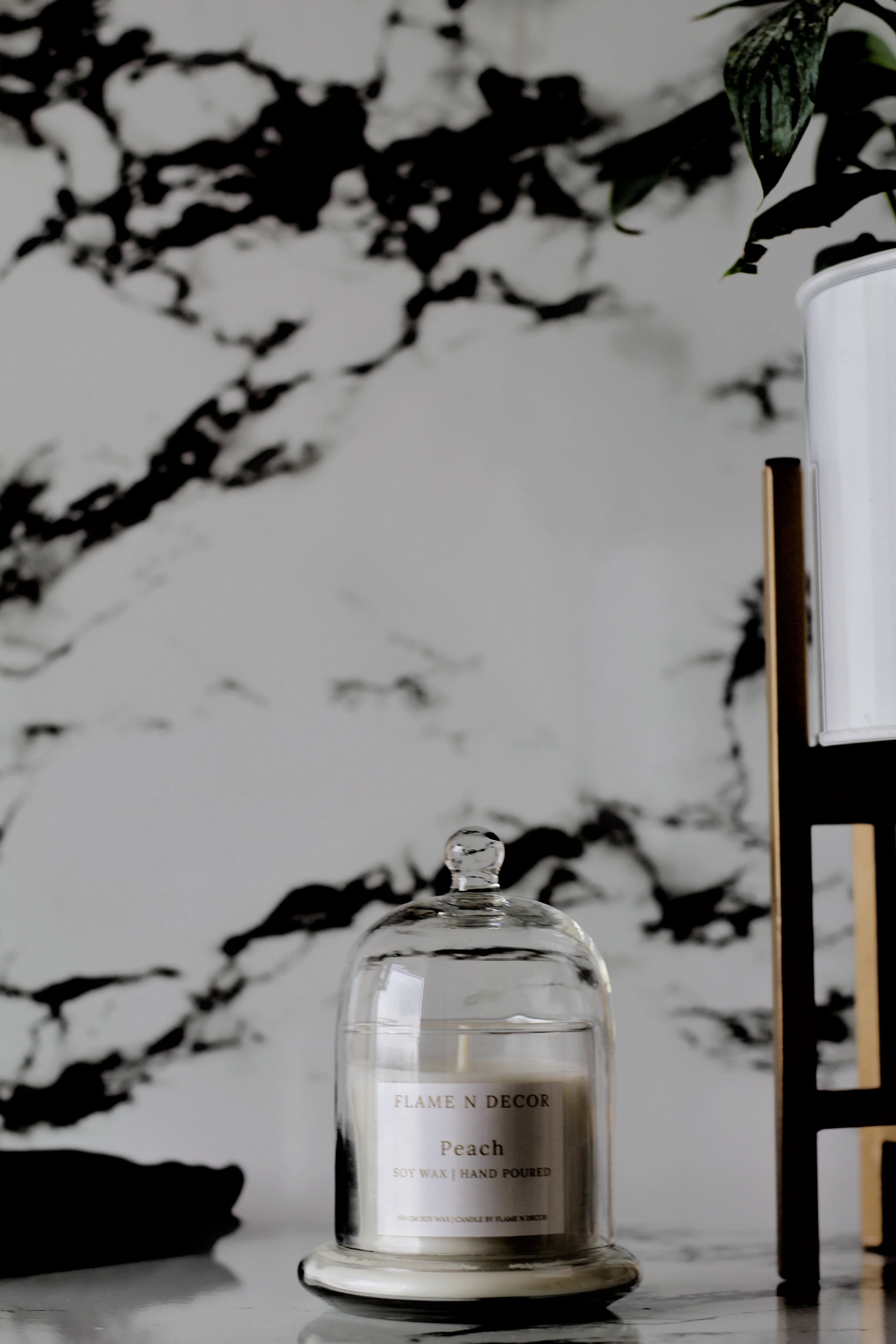 Bell Jar Candle With Glass Dome | Peach Soy Candle - Image 2
