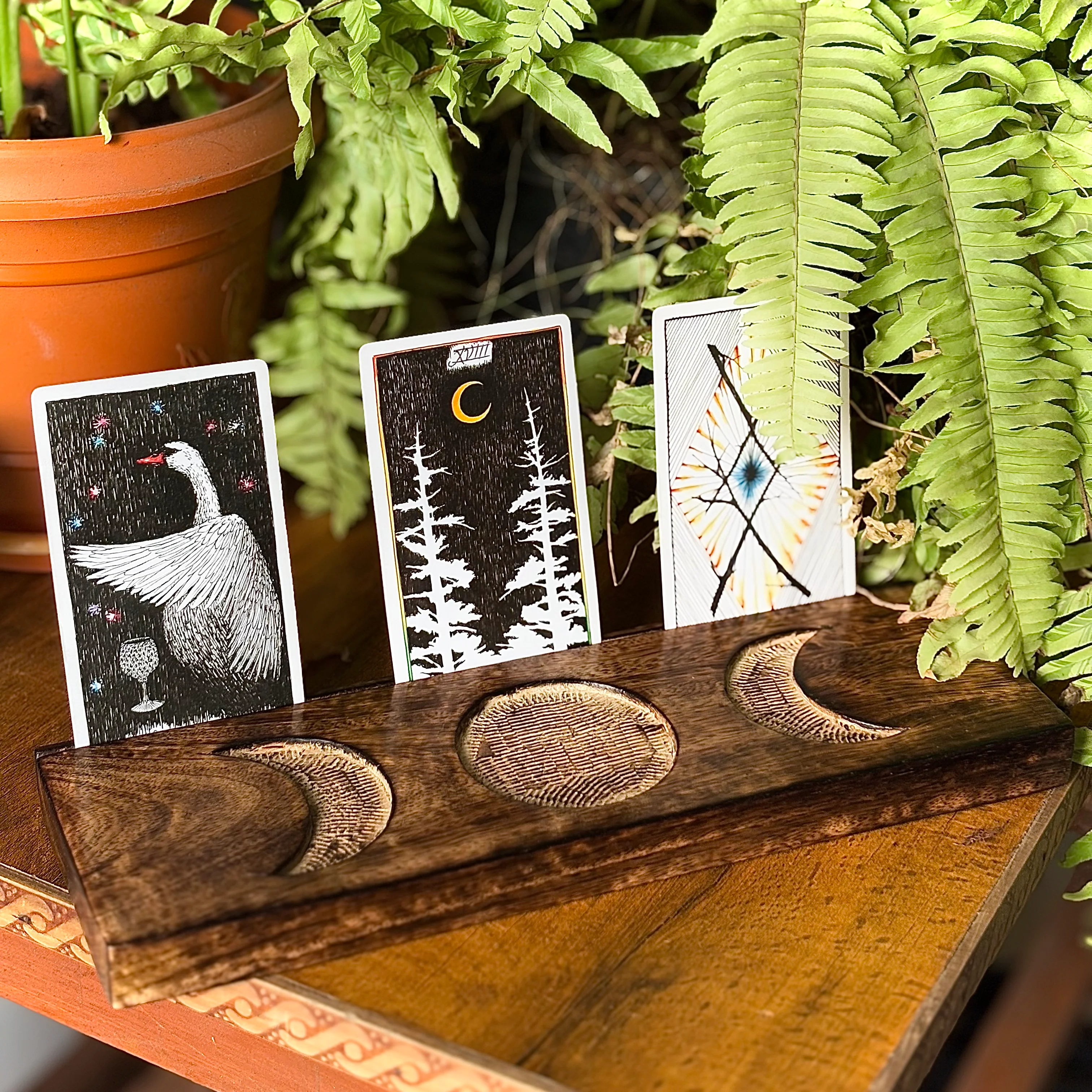 Big Triple Moon Carved Tarot Card Holder | Altar tool | Altarware - Image 3