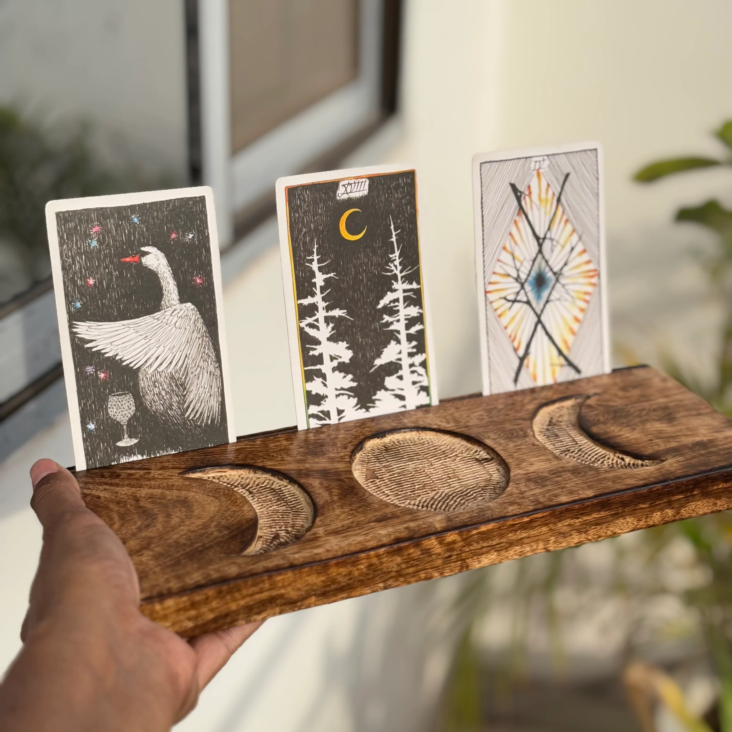 Big Triple Moon Carved Tarot Card Holder | Altar tool | Altarware - Image 4