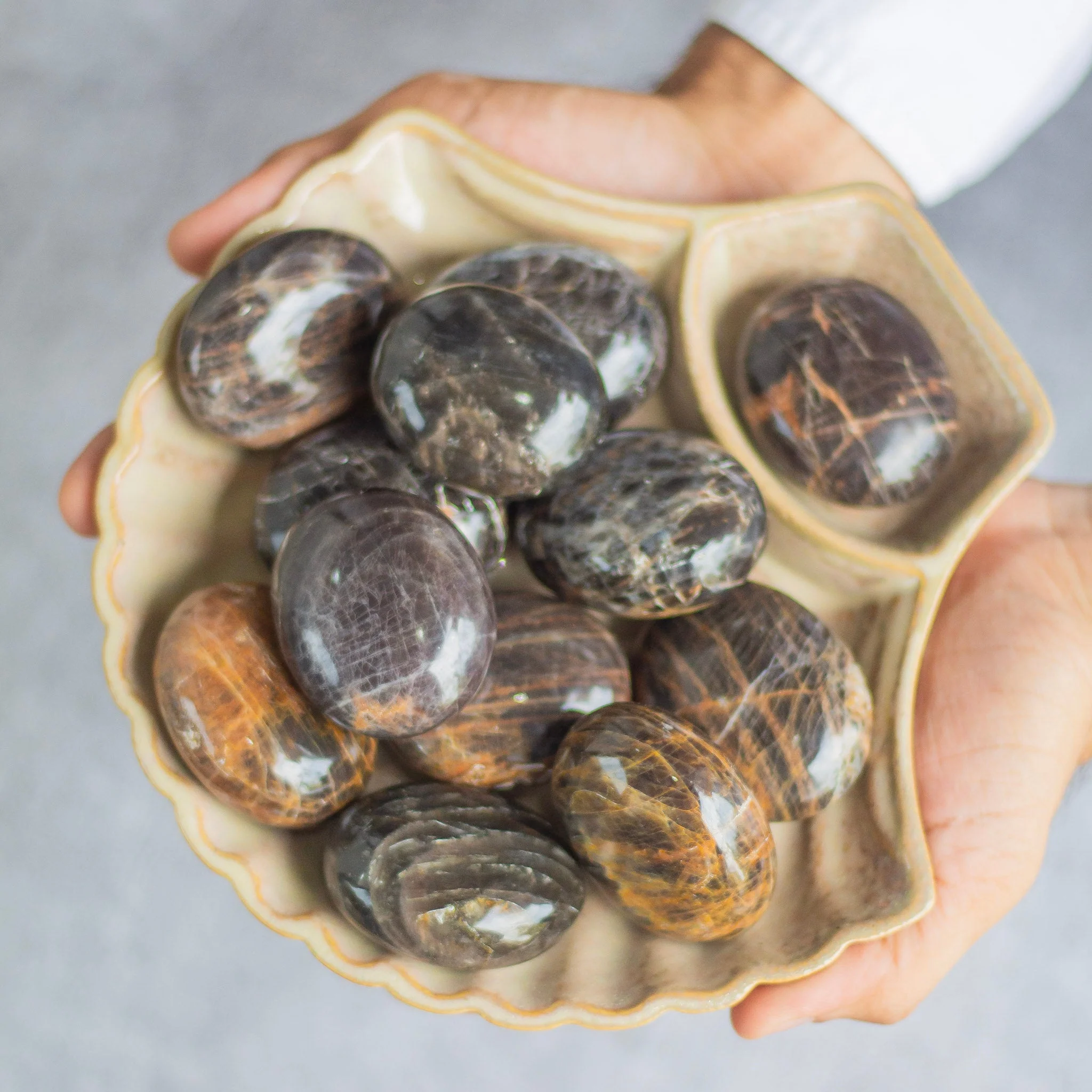 Black Moonstone Palm Stone | Grounding & Protection