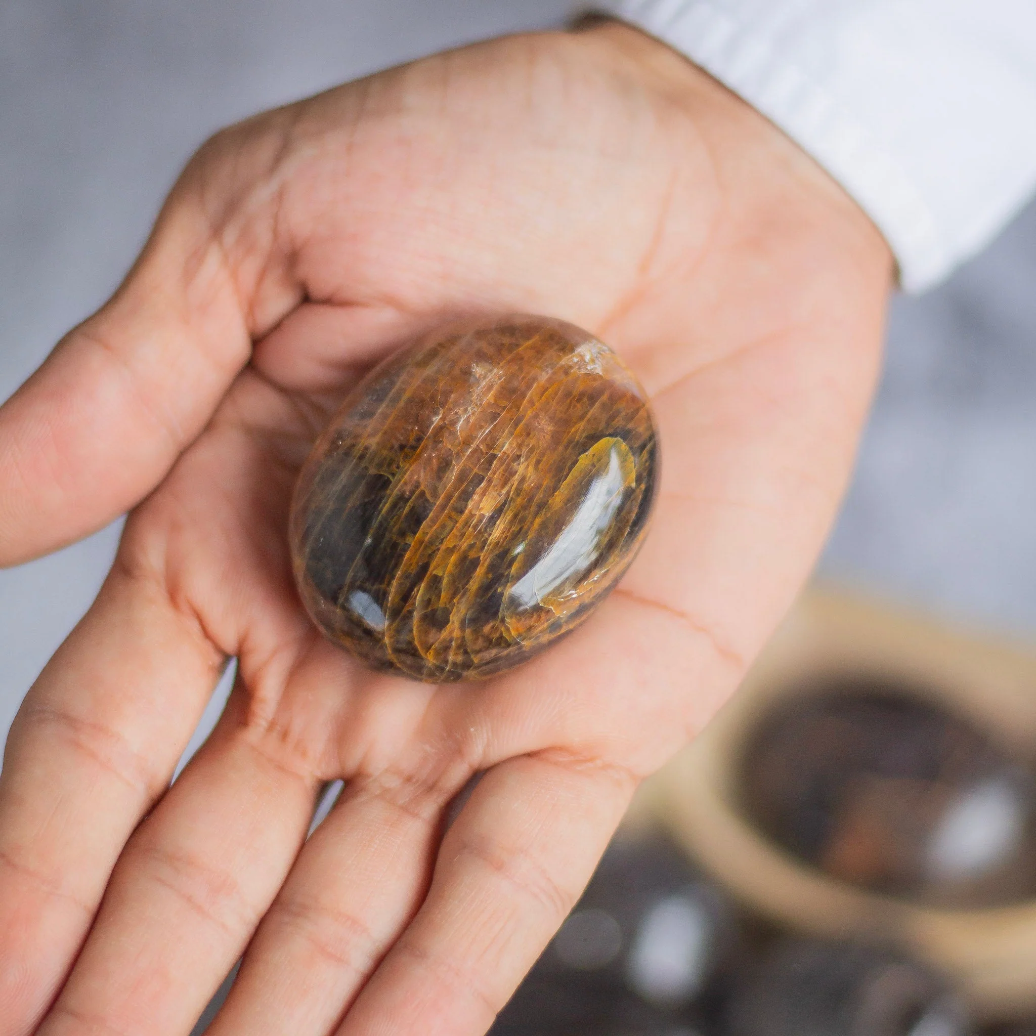 Black Moonstone Palm Stone | Grounding & Protection - Image 2