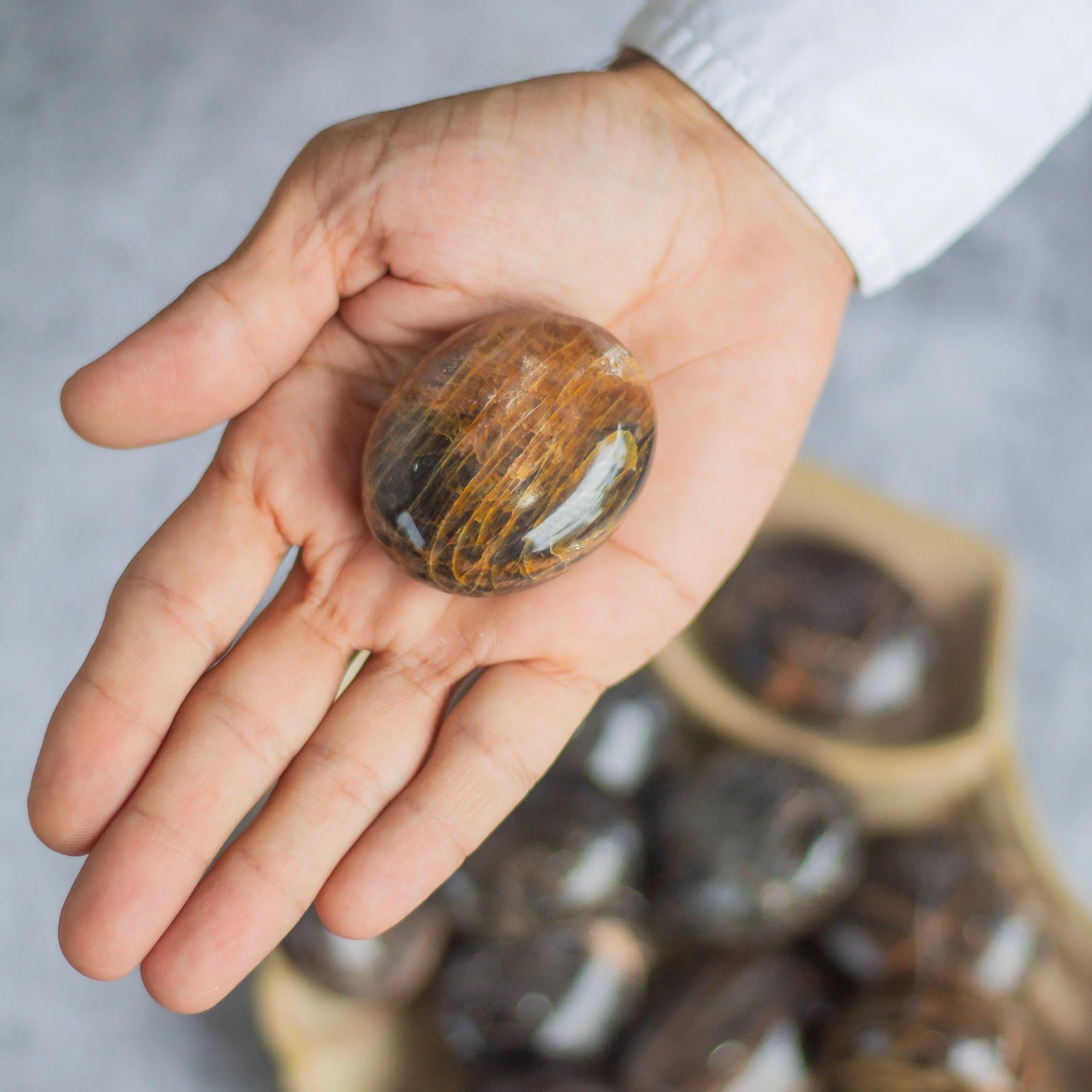 Black Moonstone Palm Stone | Grounding & Protection - Image 3