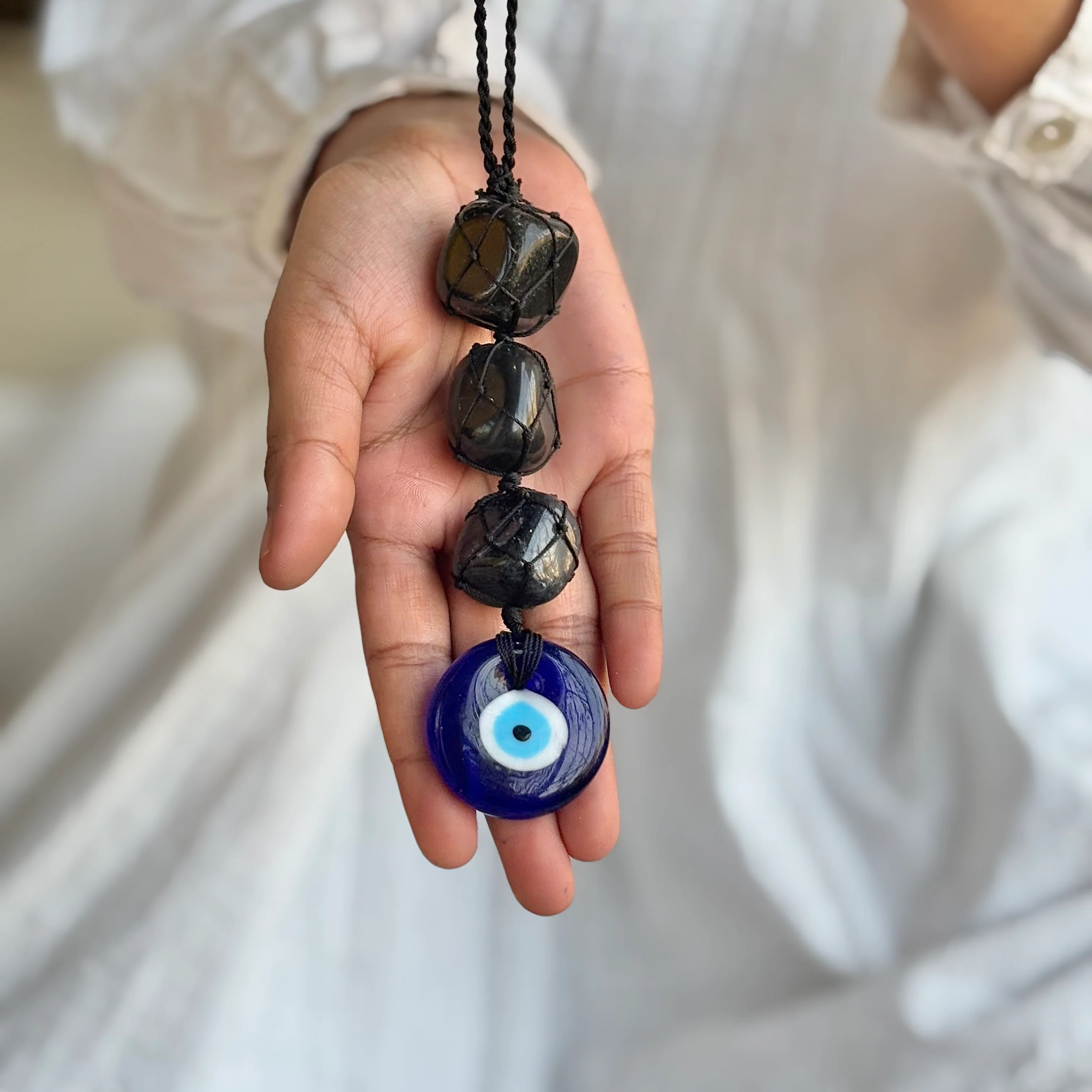 Black Obsidian with Evil Eye Door Hanging | Hanger | Dangler - Removes blockages & Provides great Protection - Image 2