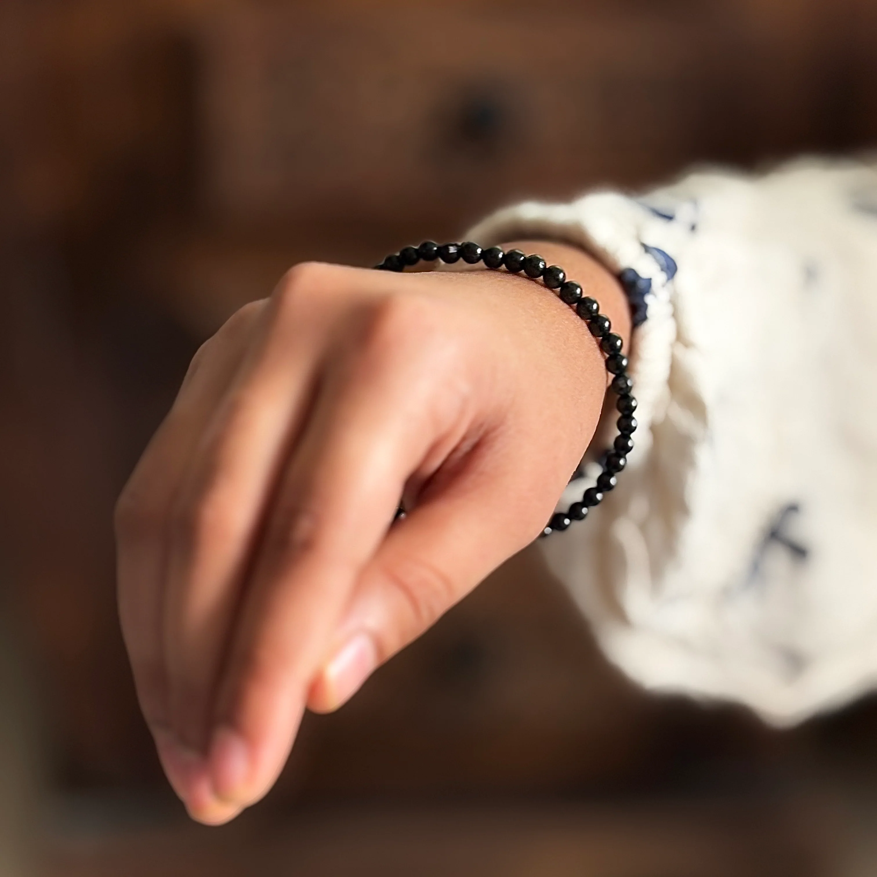 Black Tourmaline Bead Bracelet - 4mm | Stone of Protection - Image 2