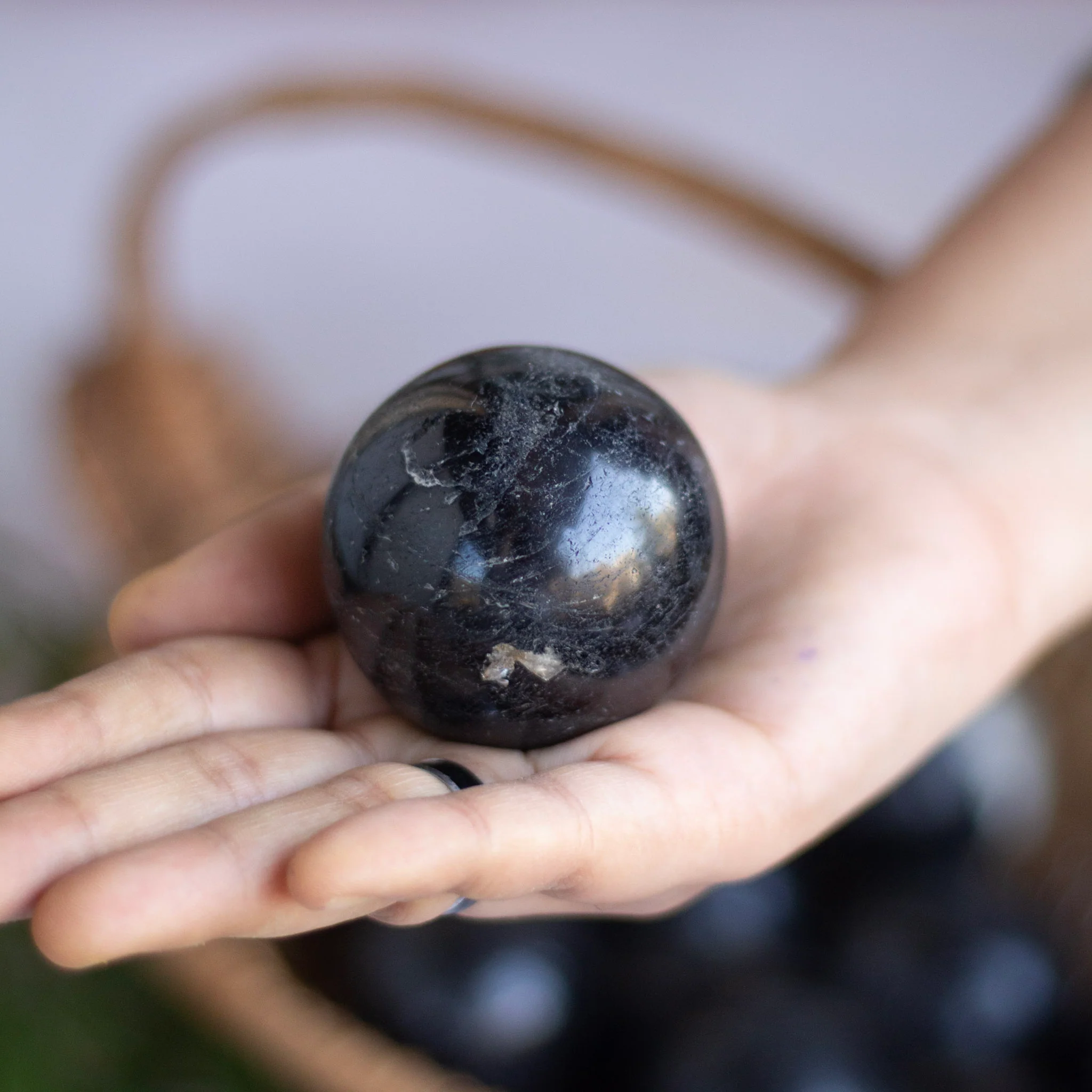 Black Tourmaline Sphere with mica inclusion | Stone of Protection - Image 2