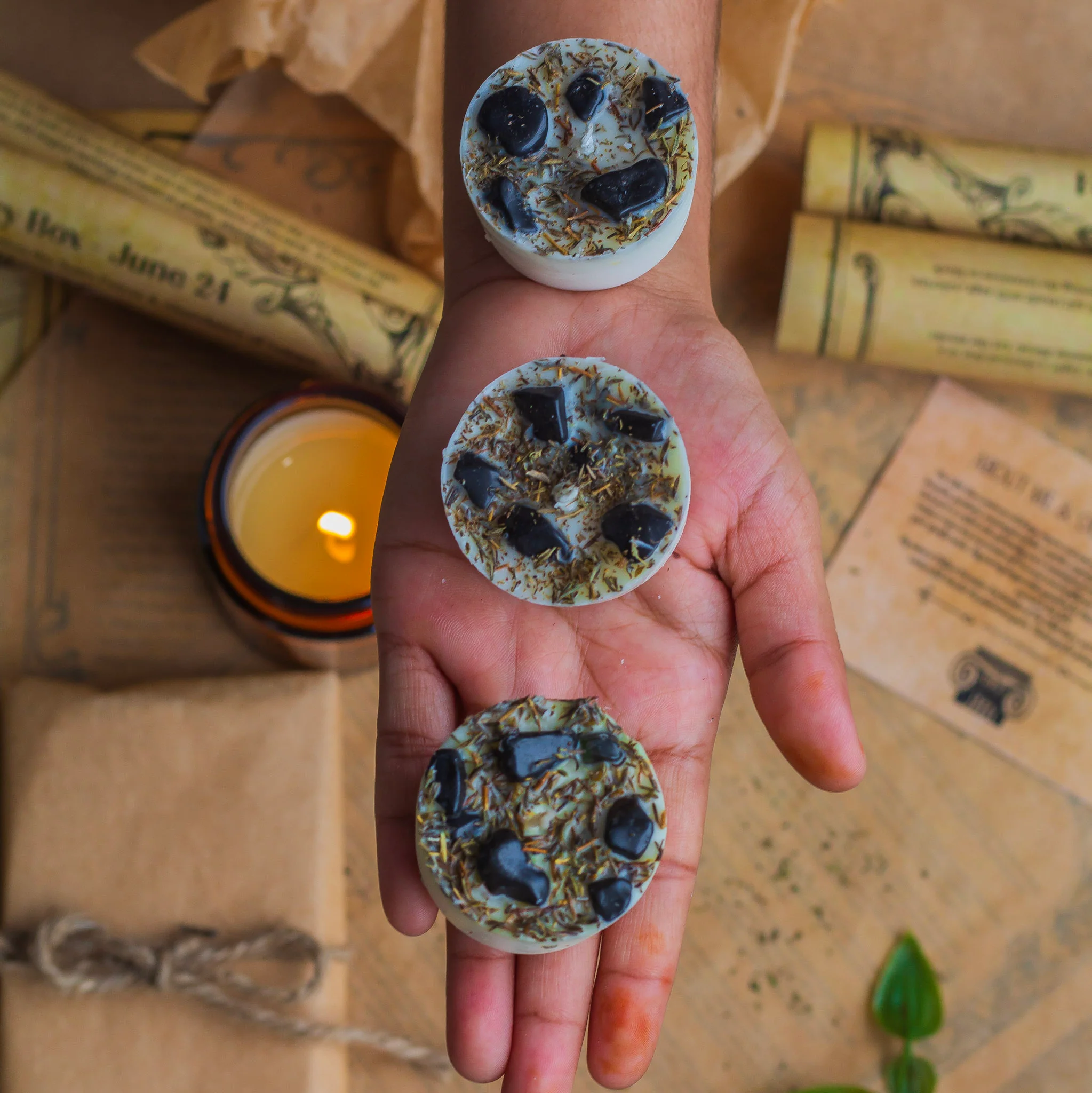Black Tourmaline + Thyme Soy wax Tealight Candle | Set of 8 - Image 5