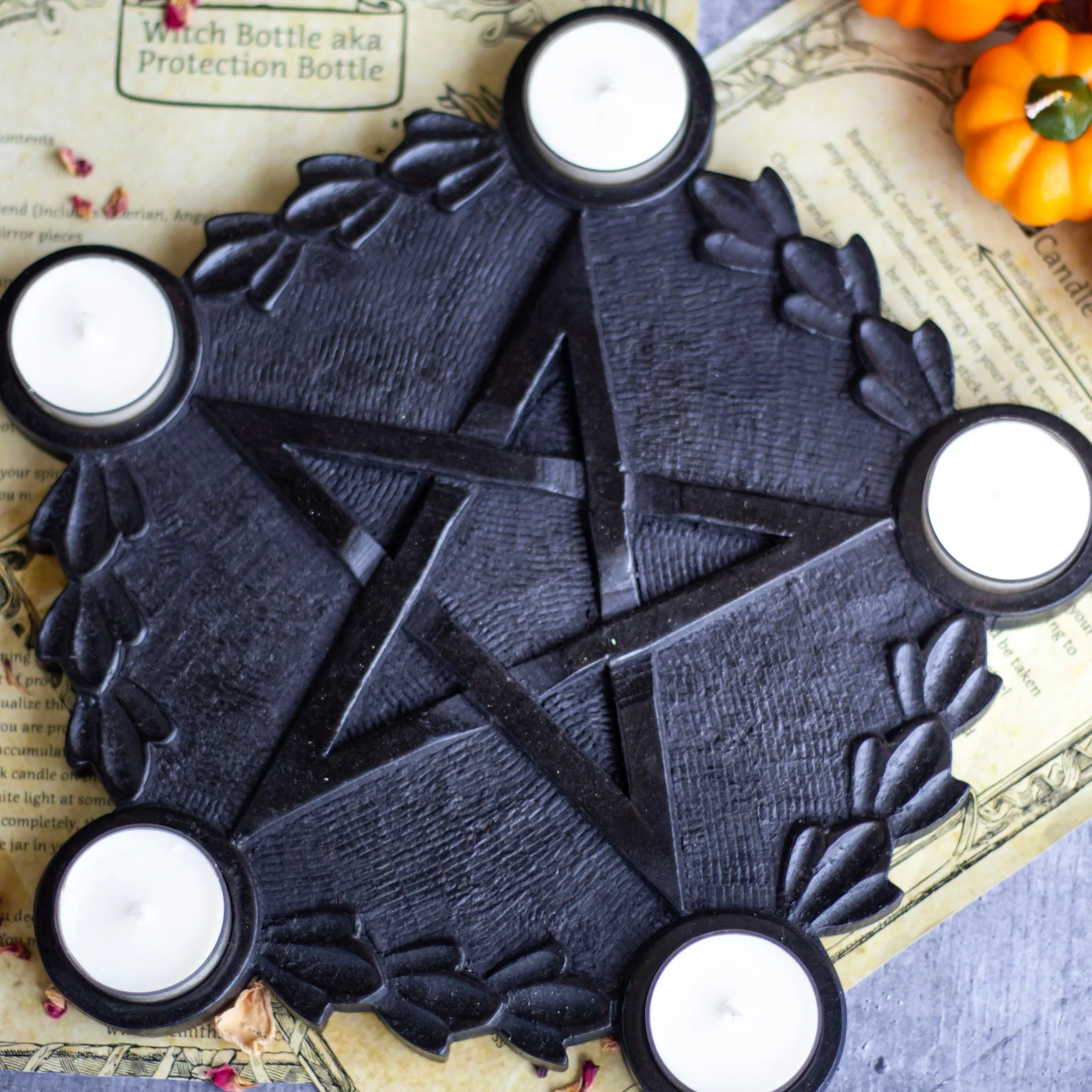 Black wooden Pentacle candle Holder - Image 2