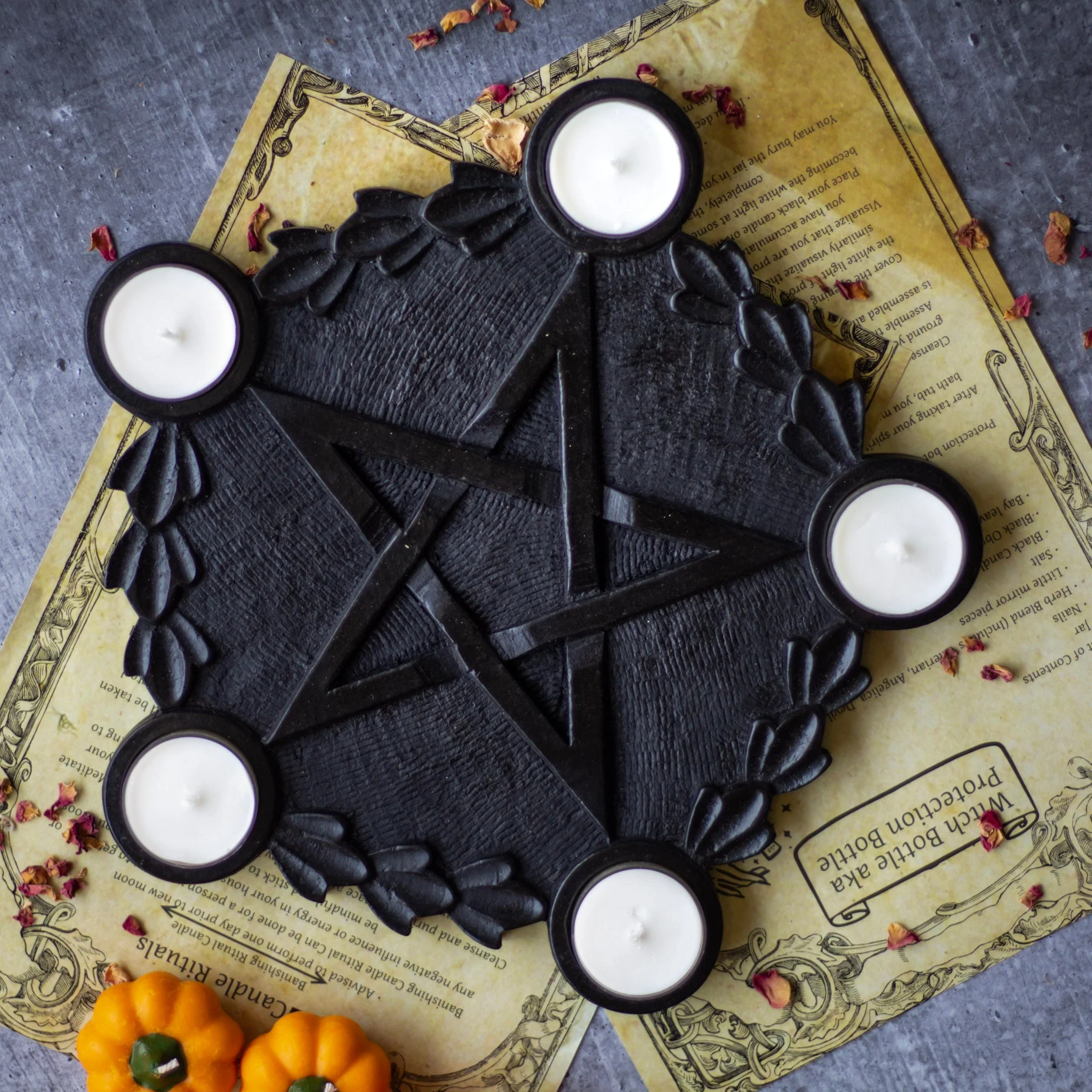 Black wooden Pentacle candle Holder - Image 3