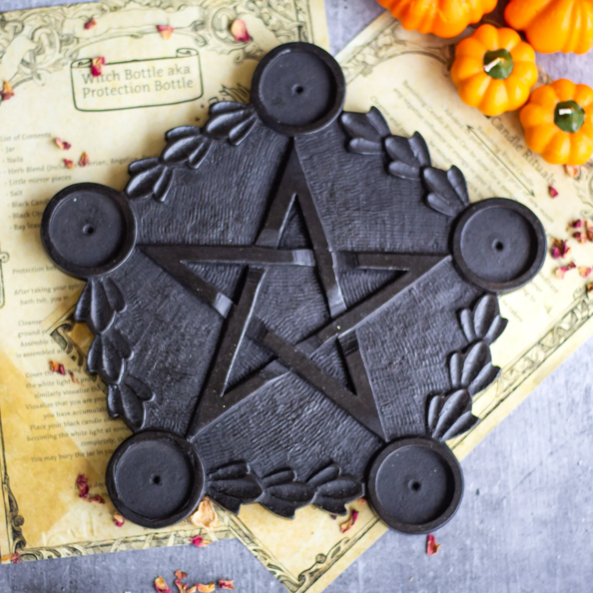 Black wooden Pentacle candle Holder - Image 5