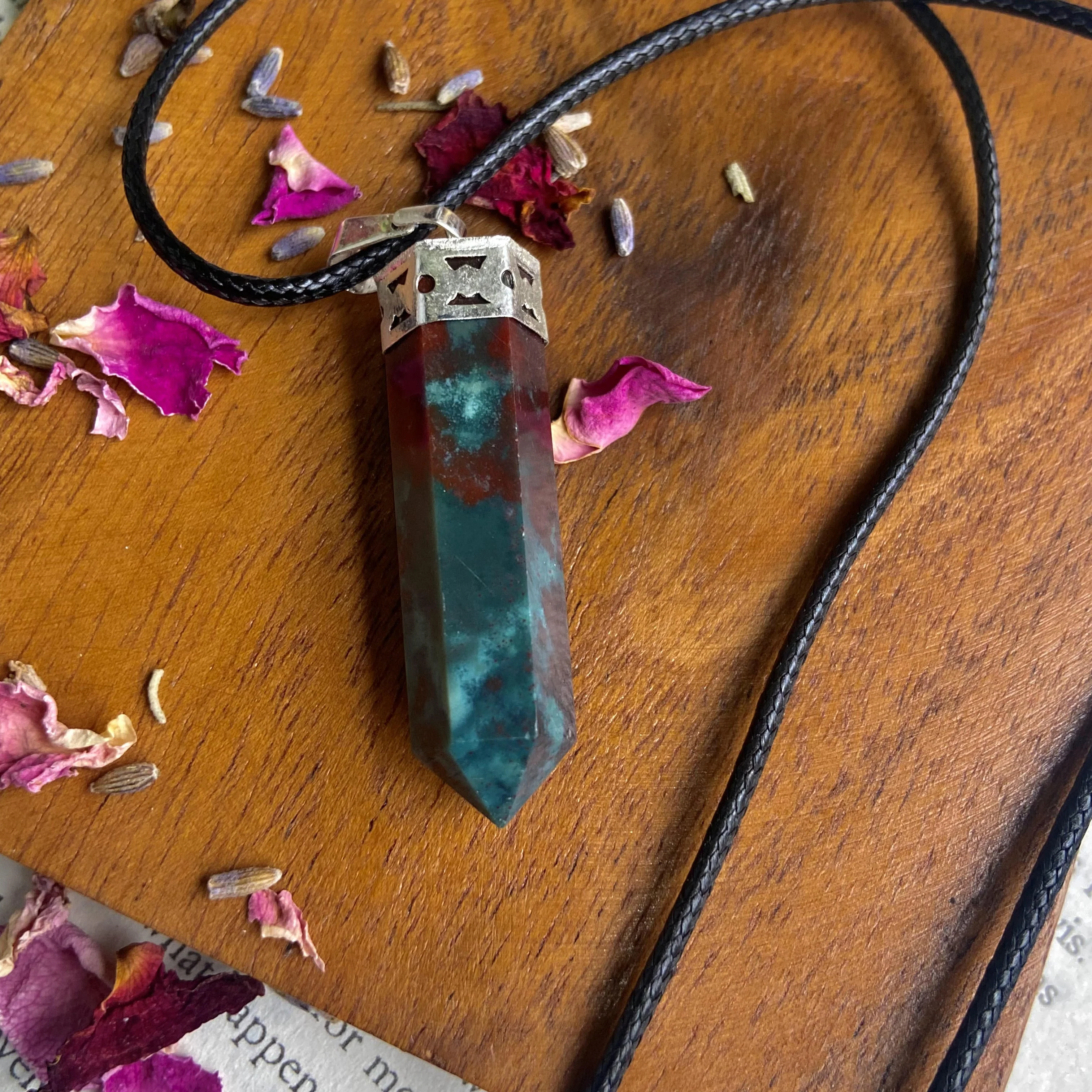 Bloodstone Pencil Pendant with leather cord | Grounding - Image 3