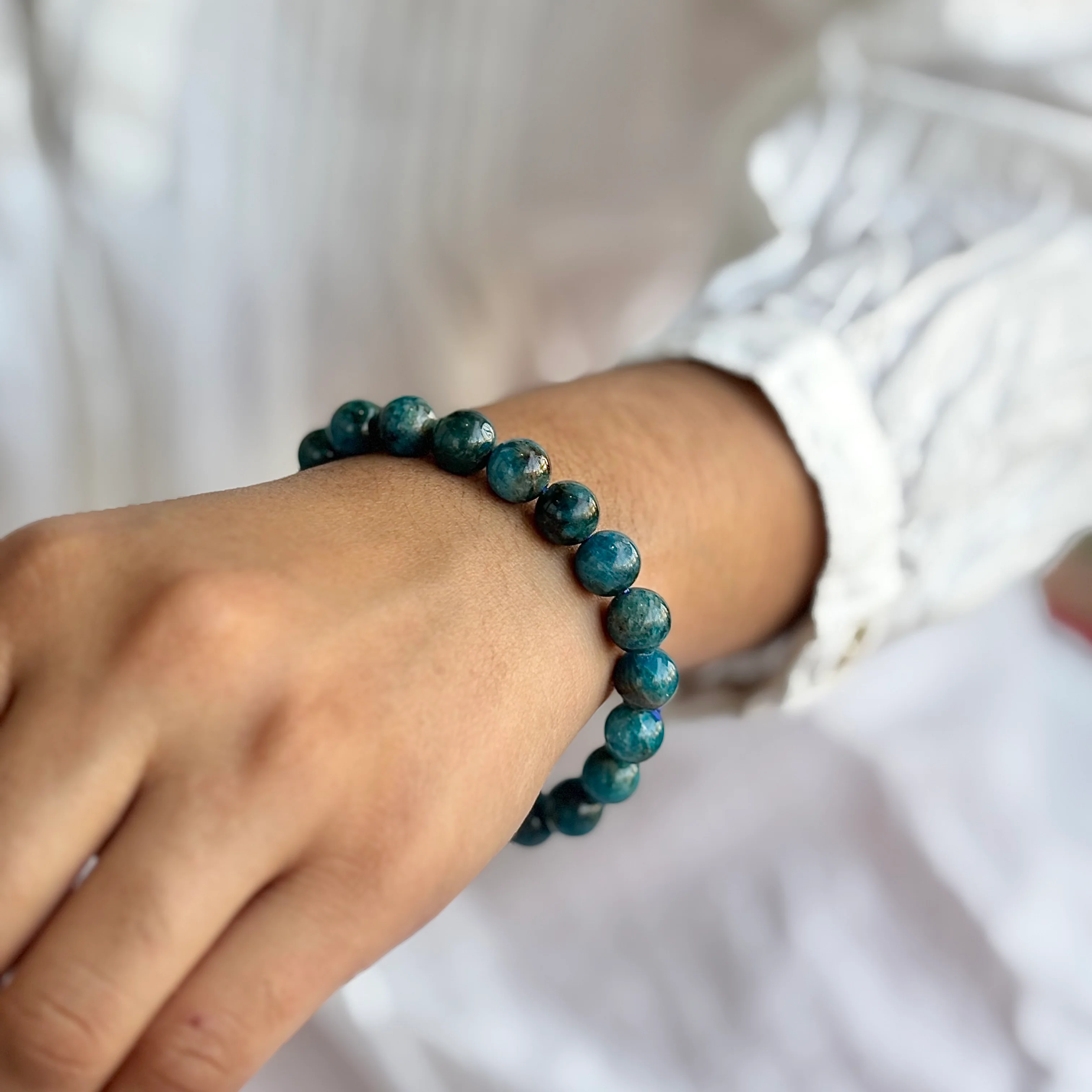 Blue Apatite Bracelet - 9mm | Stone of Motivation - Image 2
