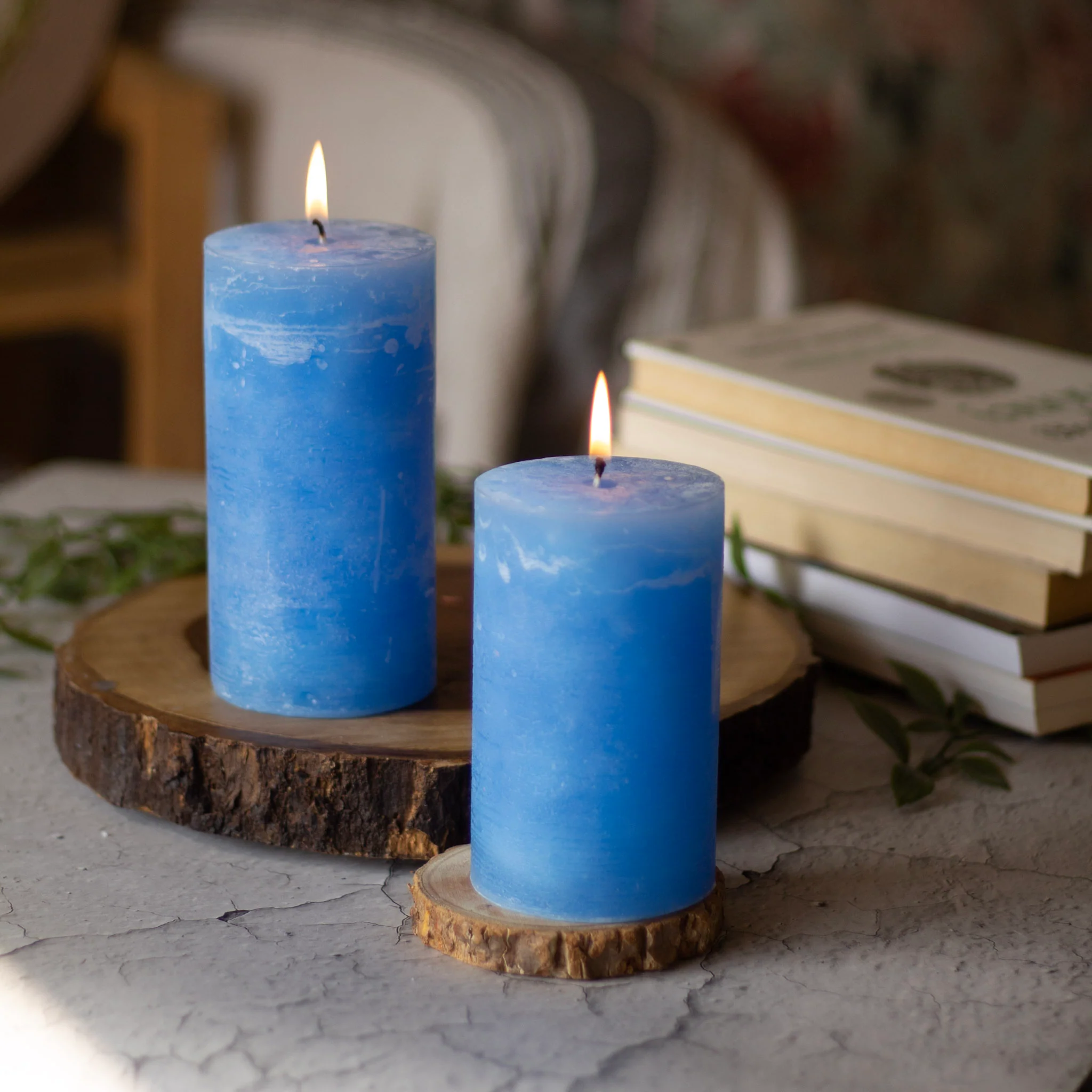 Blue Pillar Unscented Paraffin Candle - Image 3