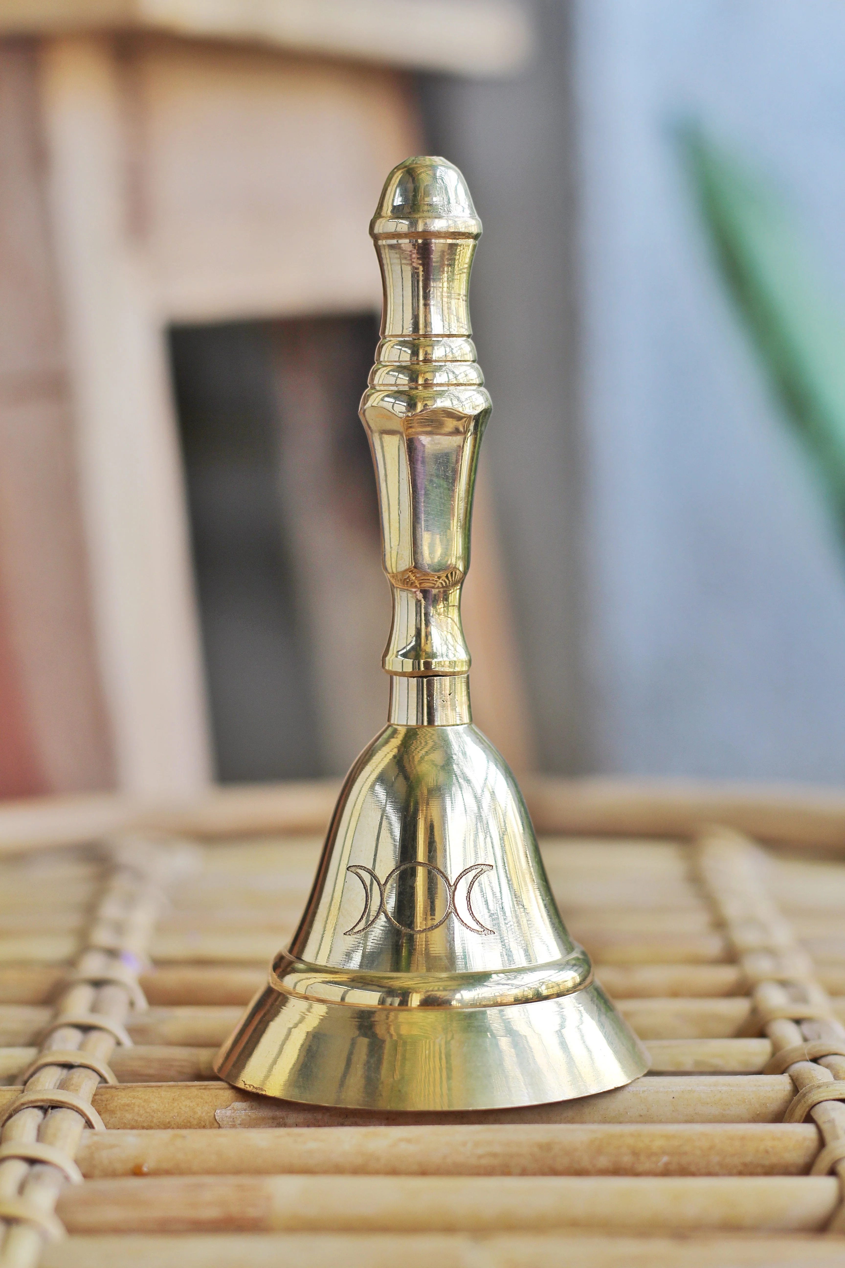 Brass Altar Bell with Triple Moon Symbol
