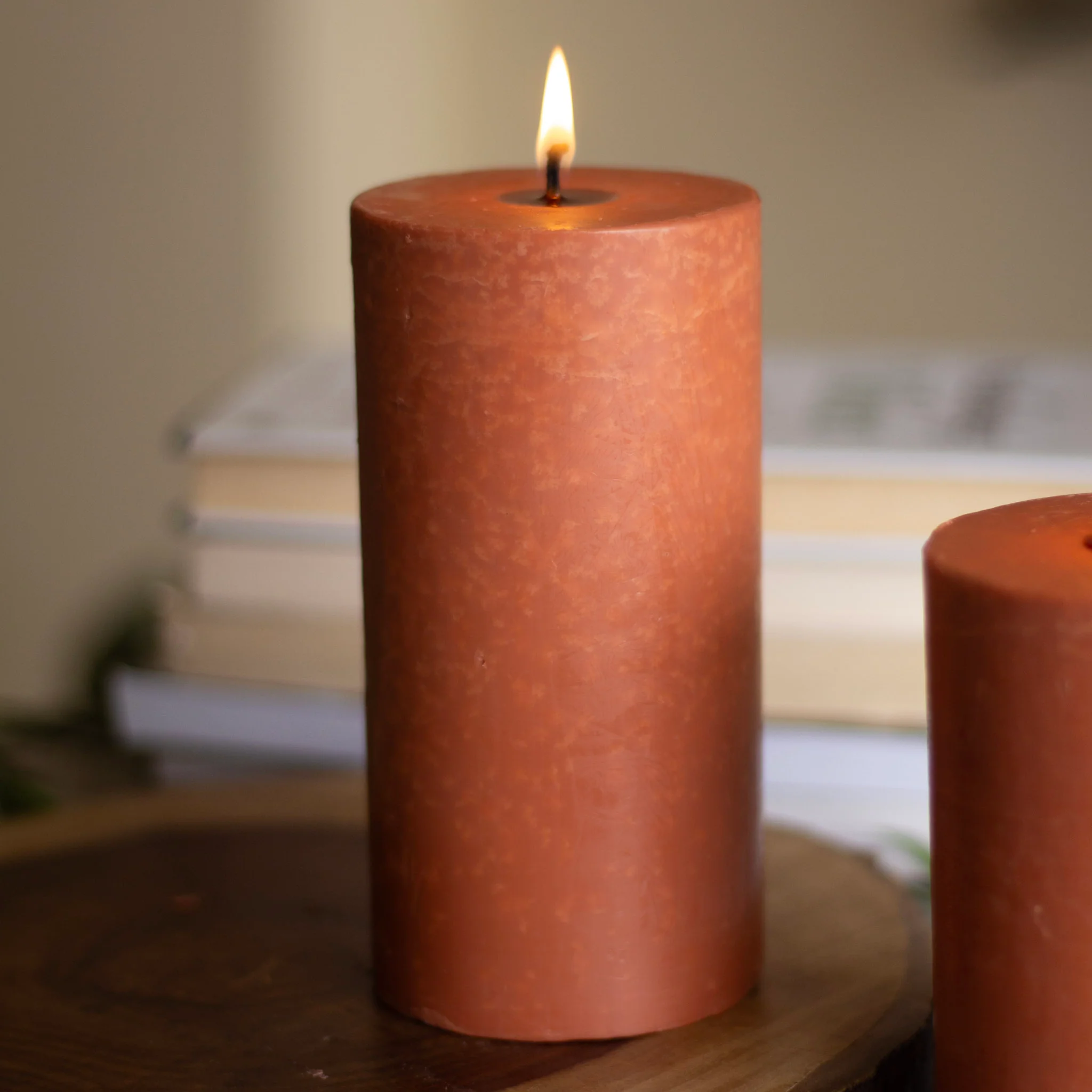 Brown Pillar Unscented Soy Candle - Image 2
