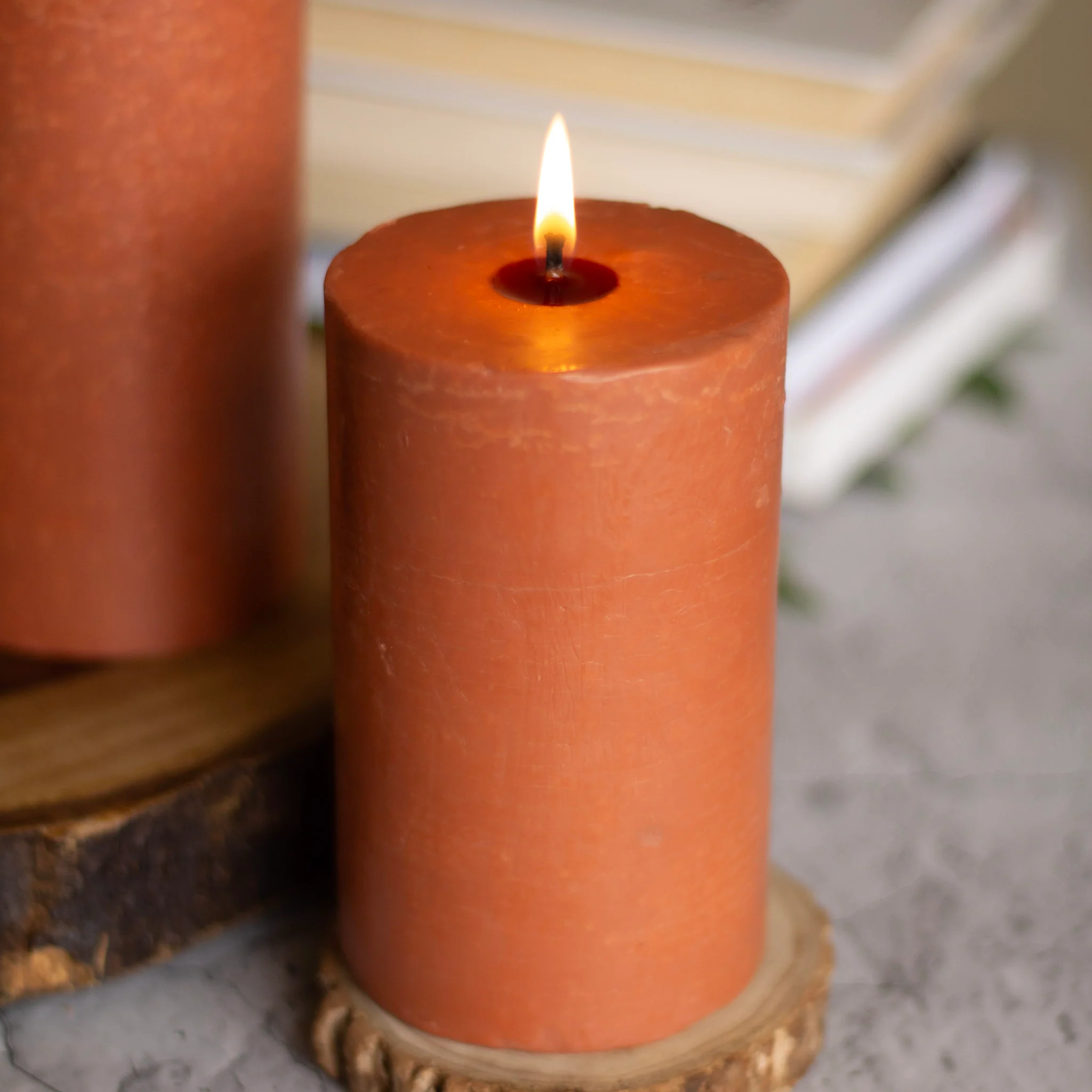 Brown Pillar Unscented Soy Candle - Image 4