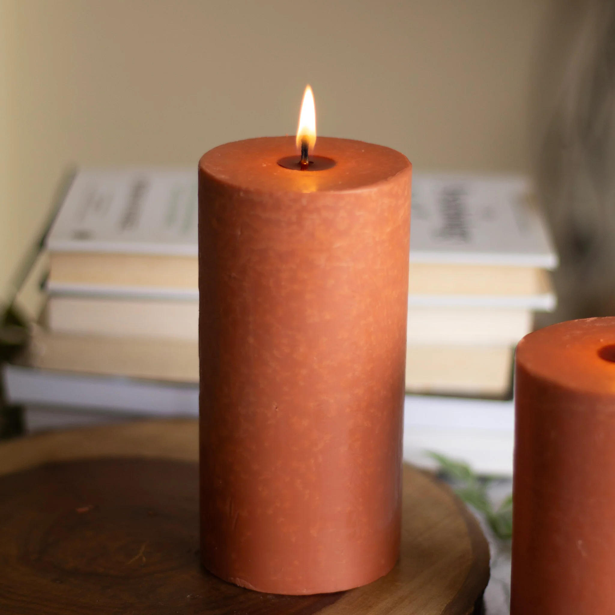 Brown Pillar Unscented Soy Candle - Image 5