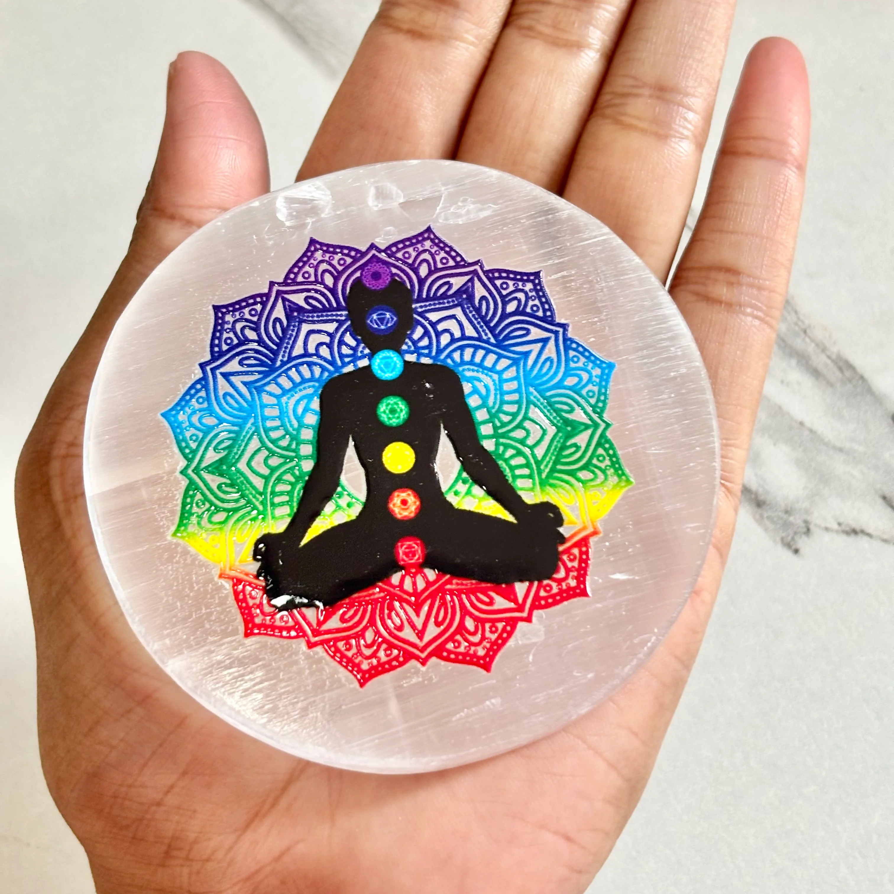 Chakra Symbols Selenite Plate – Energy Alignment & Spiritual Healing - Image 2