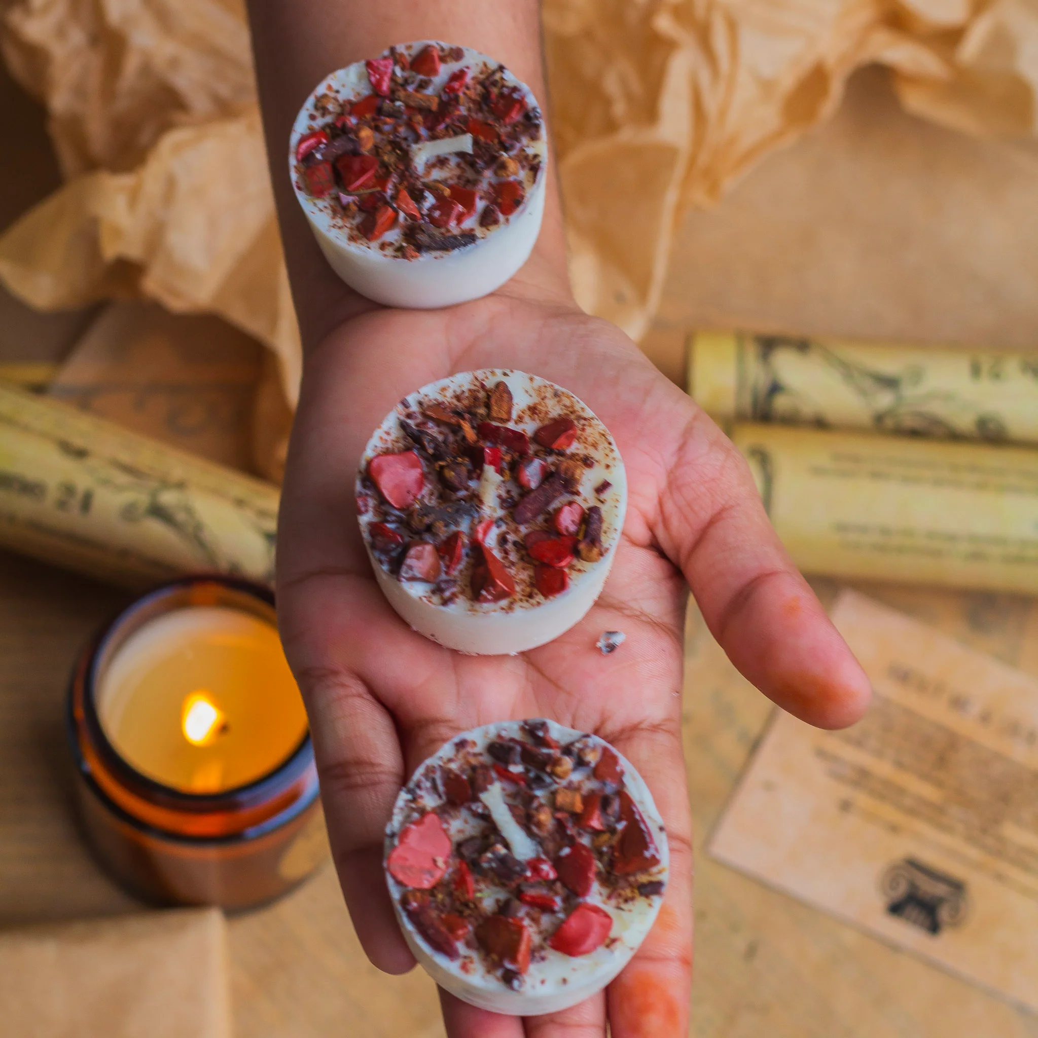 Clove + Red Jasper Scented Soy Wax Tealight Refill Candles- Set of 8 - Image 2
