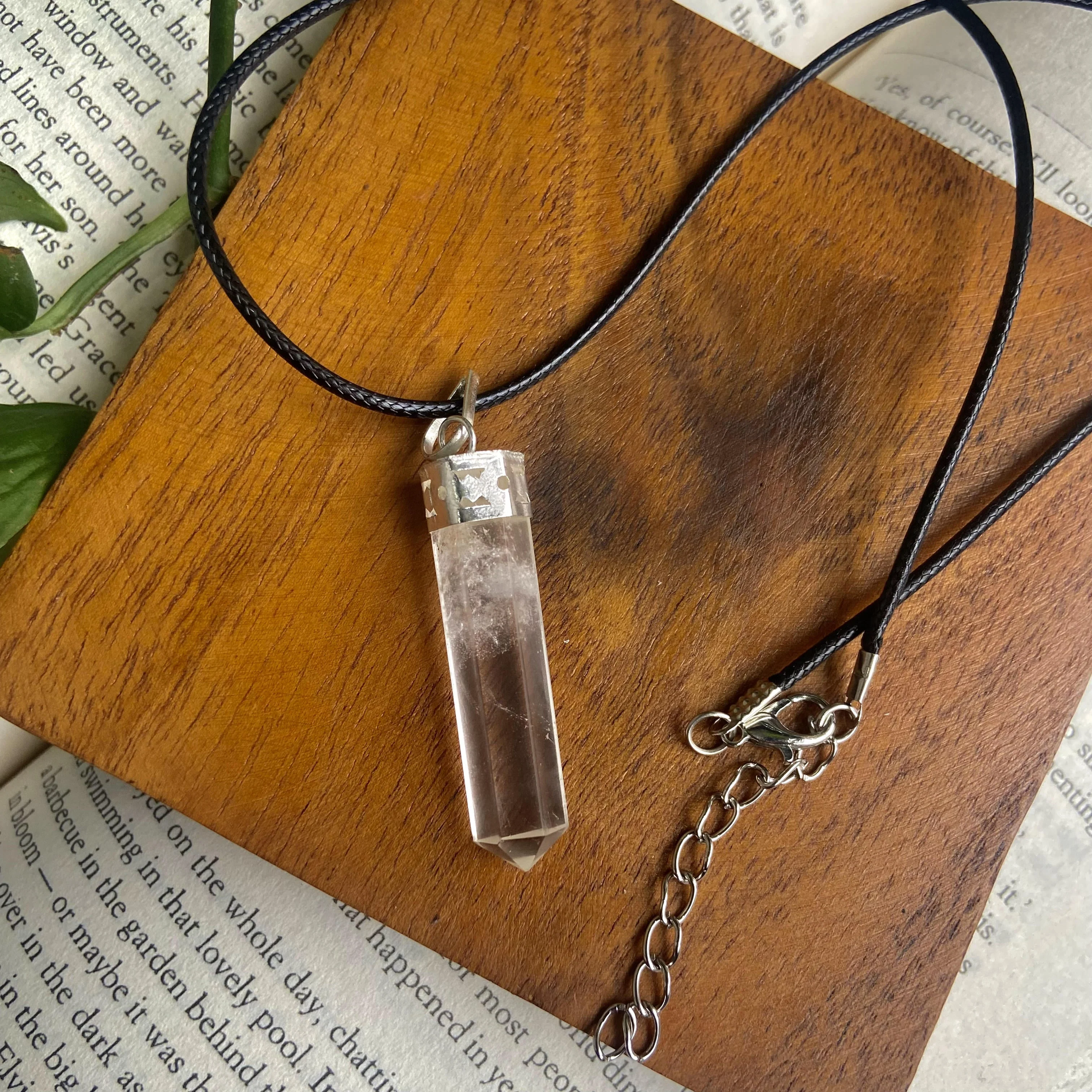 Clear Quartz Pencil Pendant with leather cord | Amplify the Energies