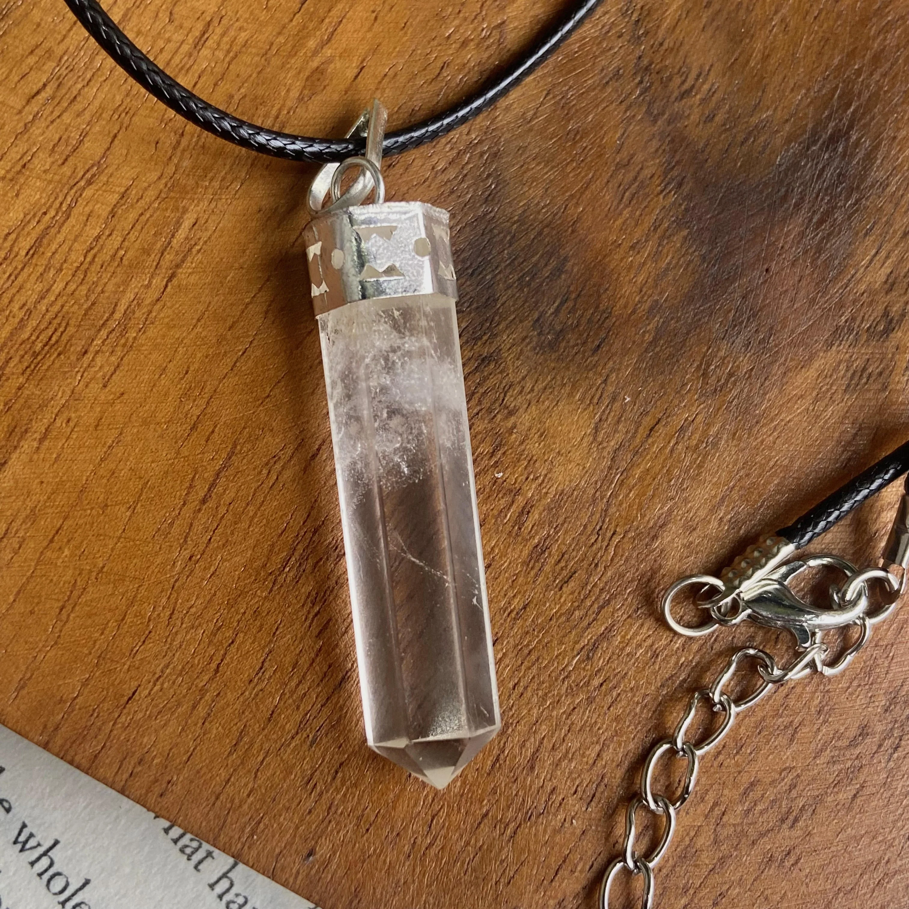 Clear Quartz Pencil Pendant with leather cord | Amplify the Energies - Image 2