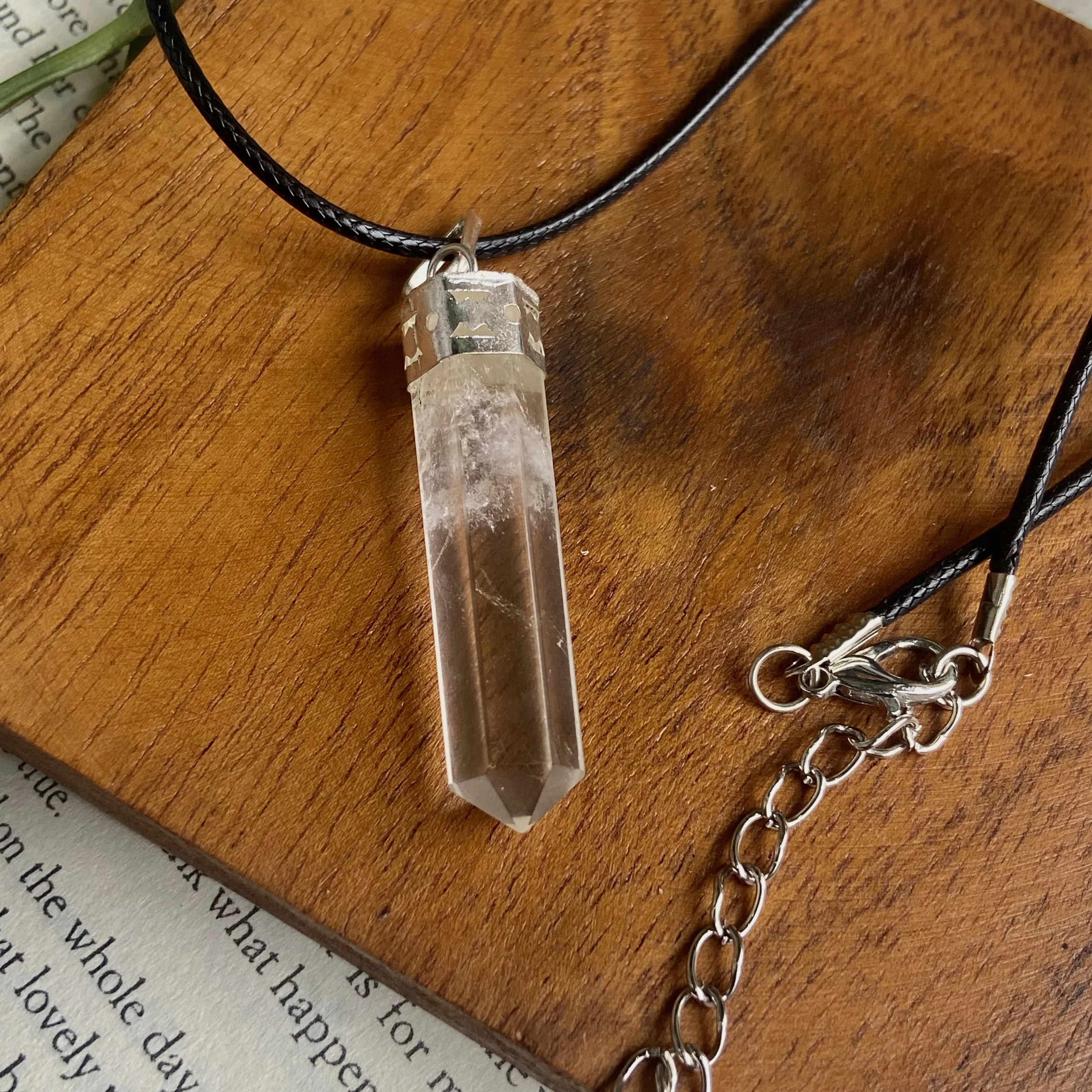 Clear Quartz Pencil Pendant with leather cord | Amplify the Energies - Image 3