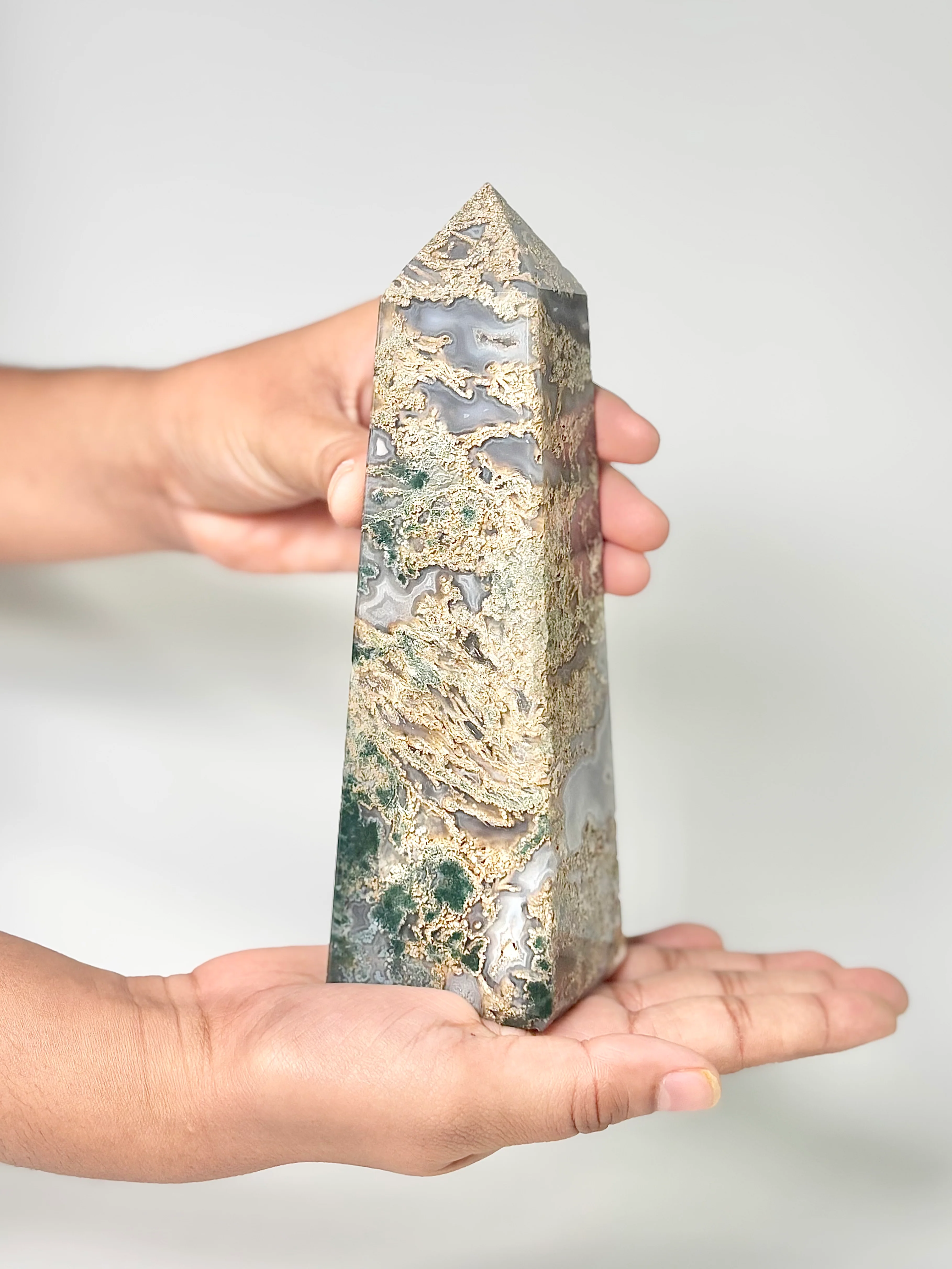 Four Facet Moss Agate Tower – 613g - Nature-Inspired Calm & Grounded Beauty - Image 2