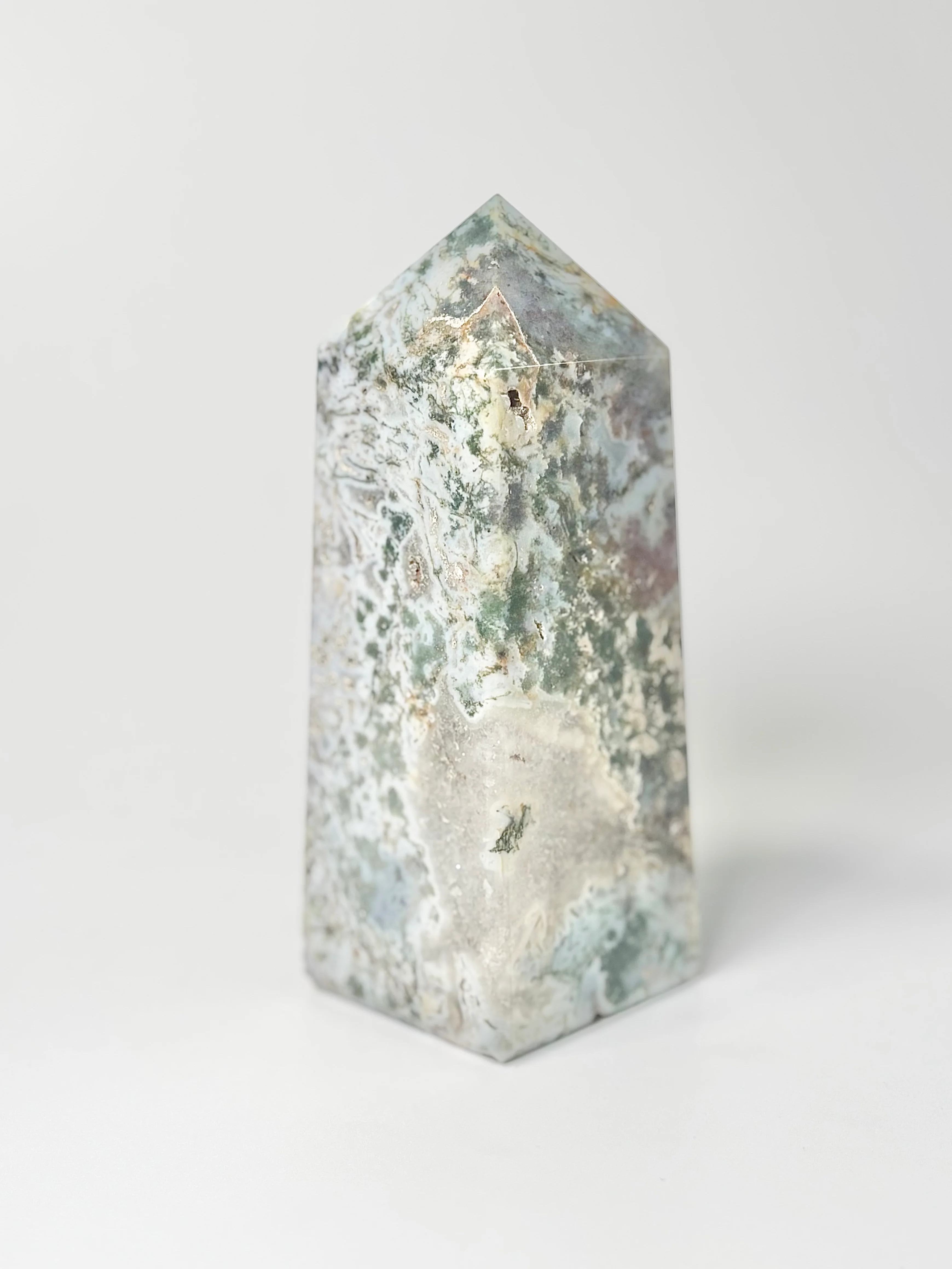 Four Facet Moss Agate Tower – 605g - Nature-Inspired Calm & Grounded Beauty