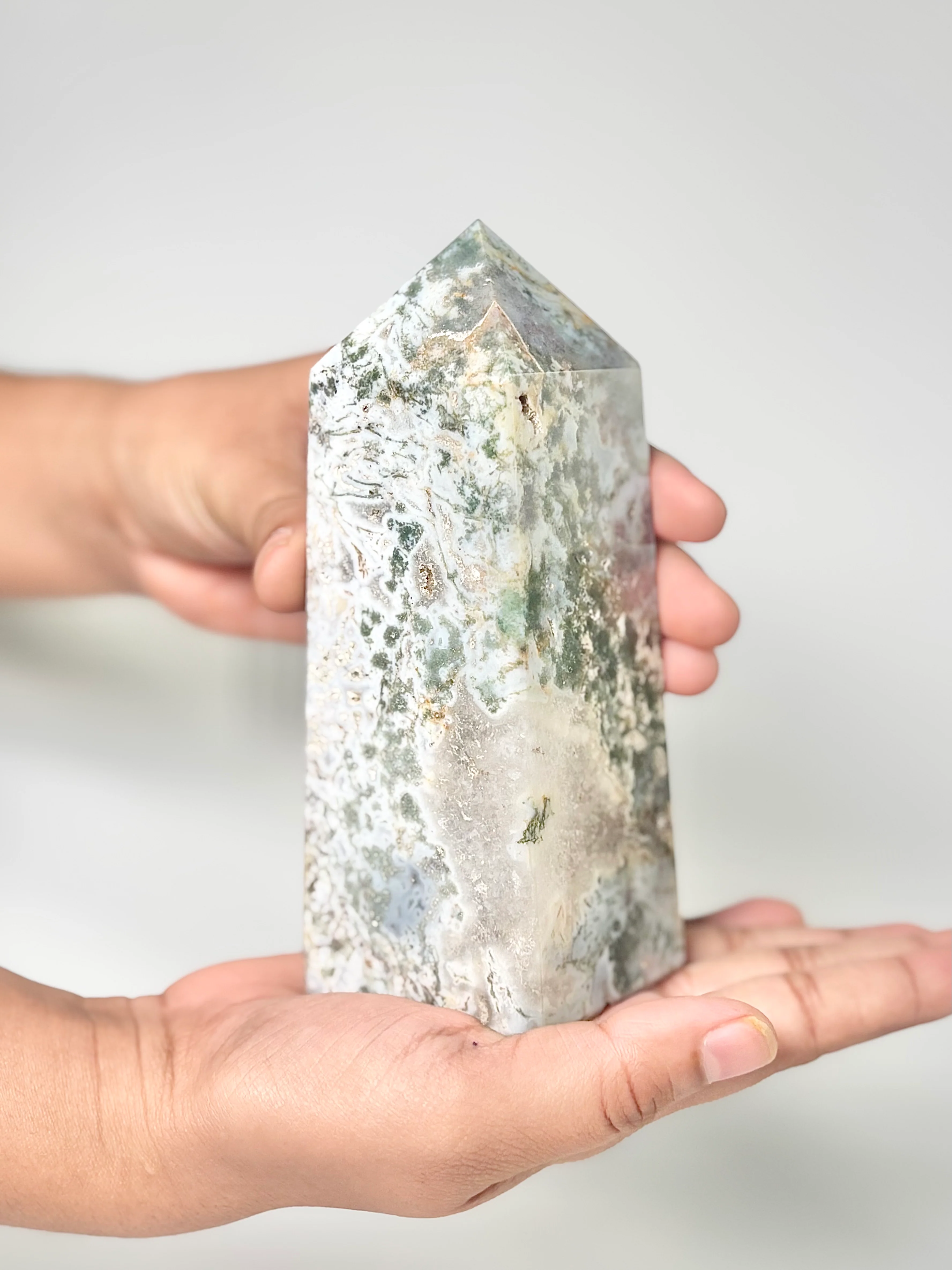 Four Facet Moss Agate Tower – 605g - Nature-Inspired Calm & Grounded Beauty - Image 2