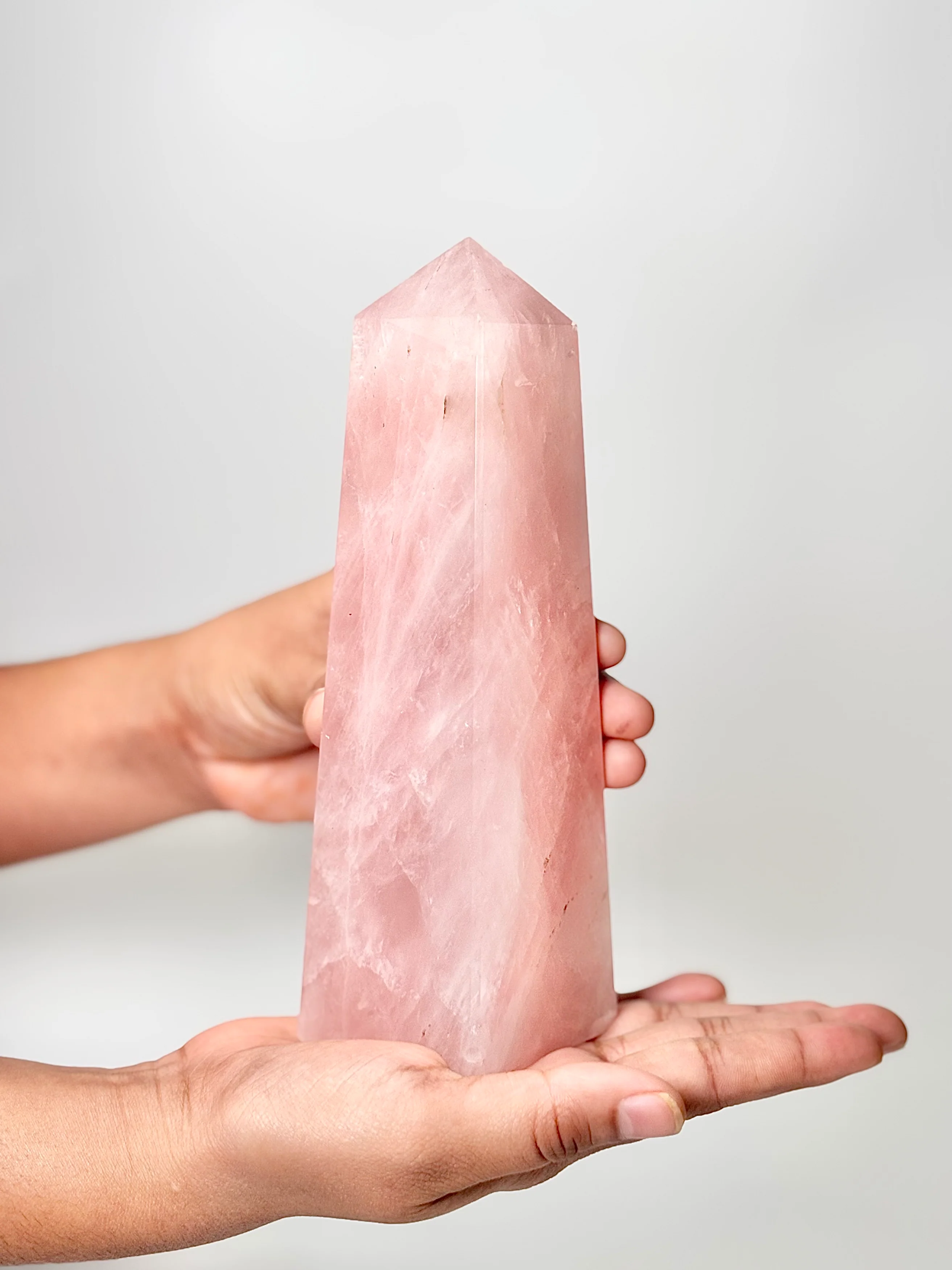 Four Facet Rose Quartz Tower – 808g - Soft Elegance & Balanced Design - Image 2
