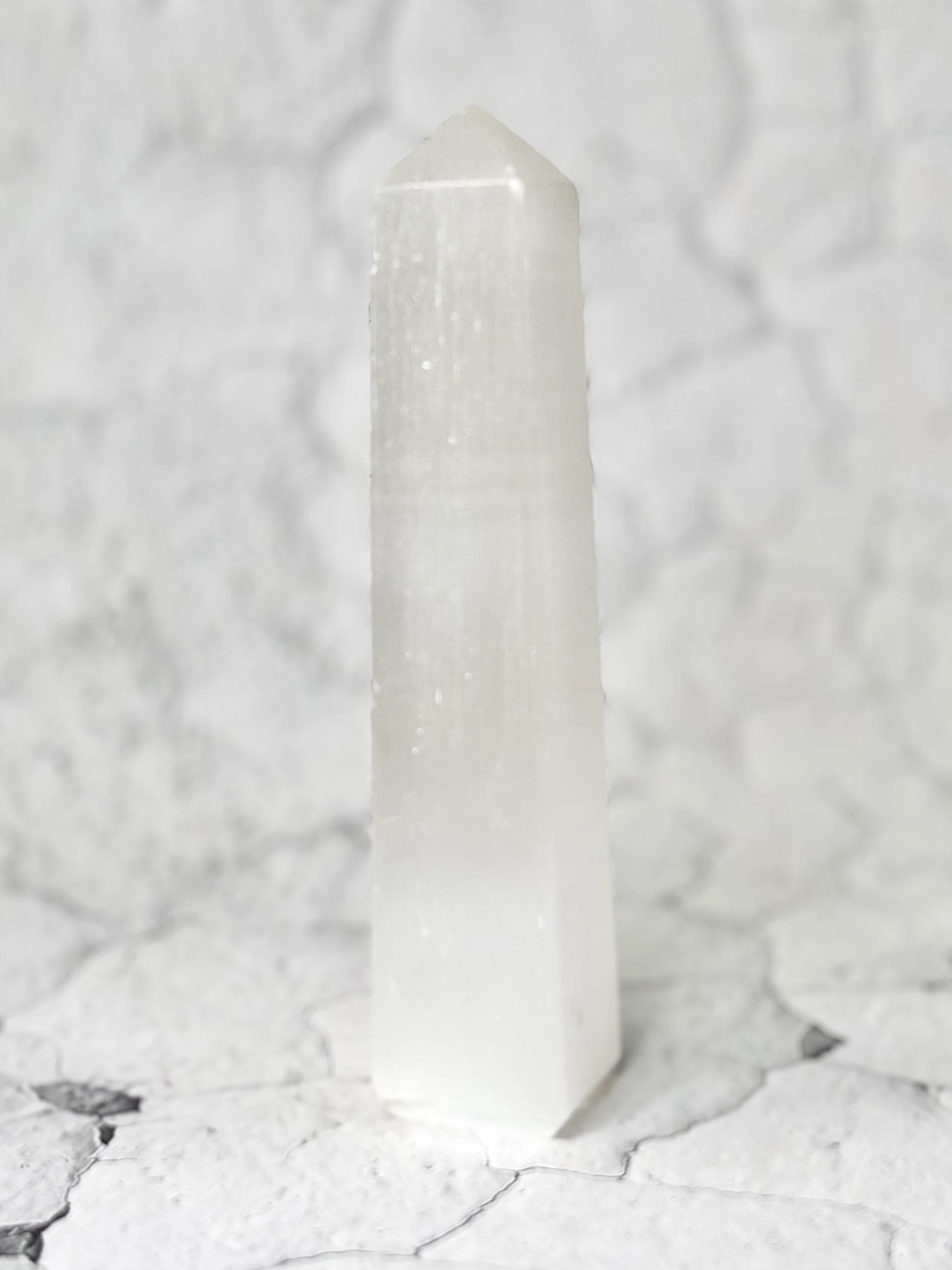 Four Facet Selenite Tower – 370g - Soft Glow & Balanced Form