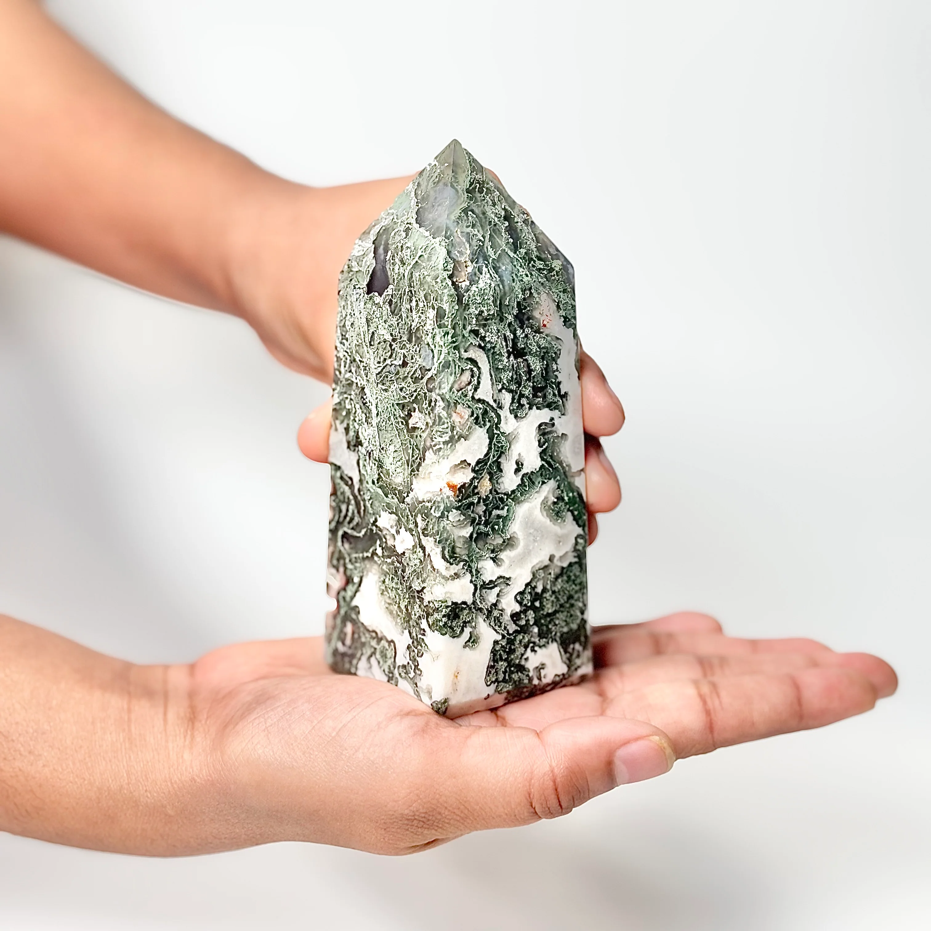 Four Facet Moss Agate Tower – 390g - Nature-Inspired Calm & Grounded Beauty - Image 2