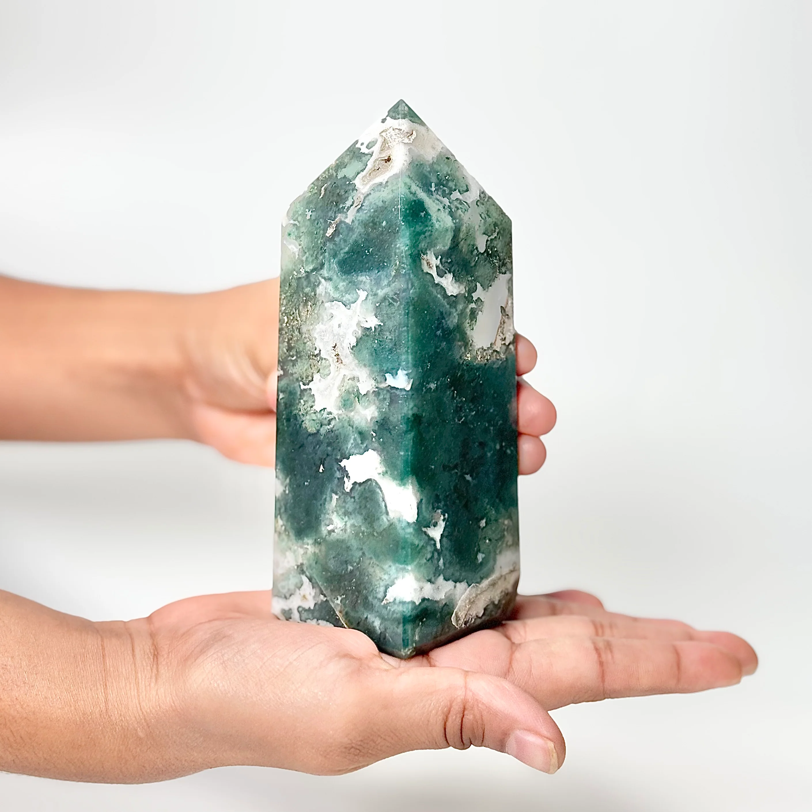 Four Facet Moss Agate Tower – 570g - Nature-Inspired Calm & Grounded Beauty - Image 2