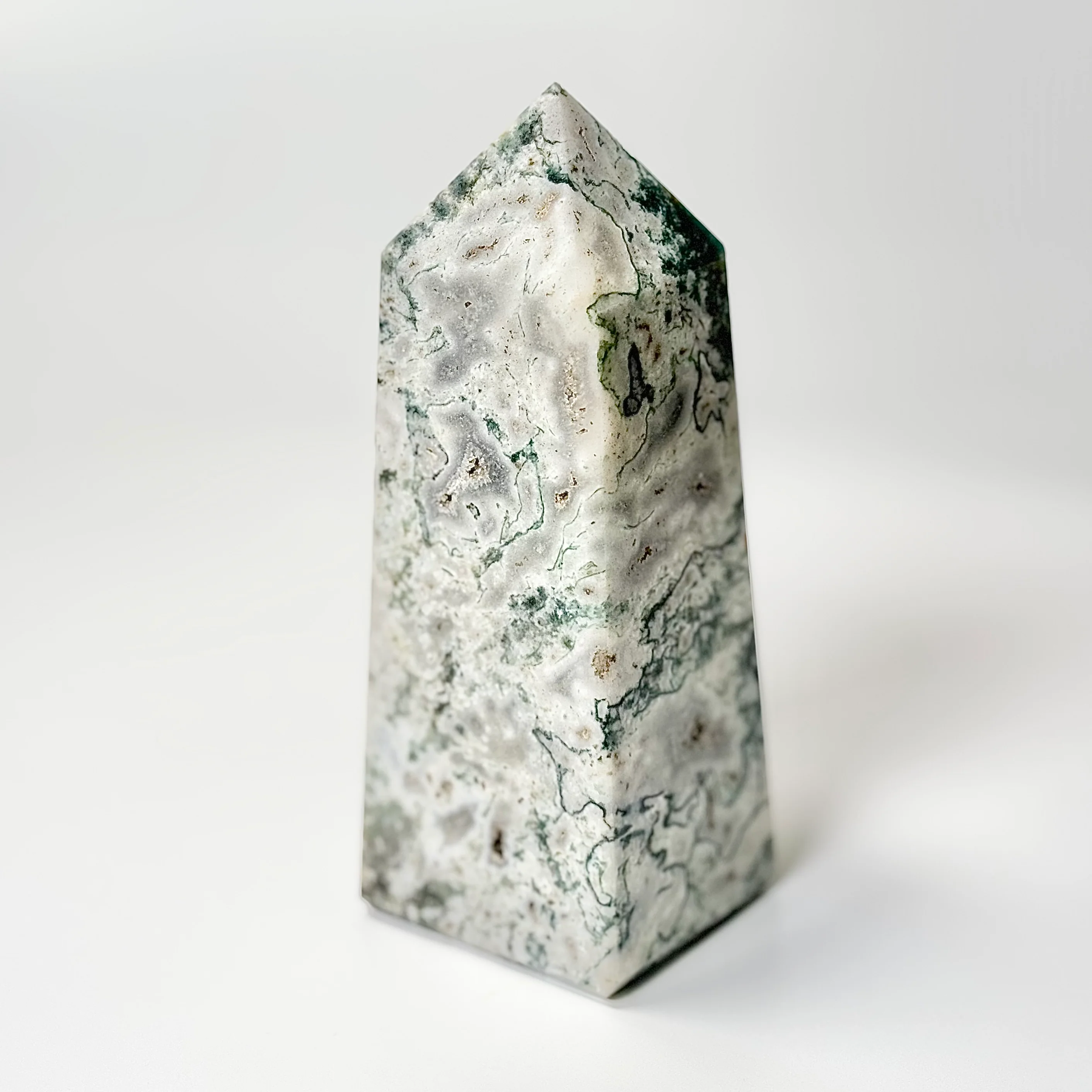 Four Facet Moss Agate Tower – 563g - Nature-Inspired Calm & Grounded Beauty