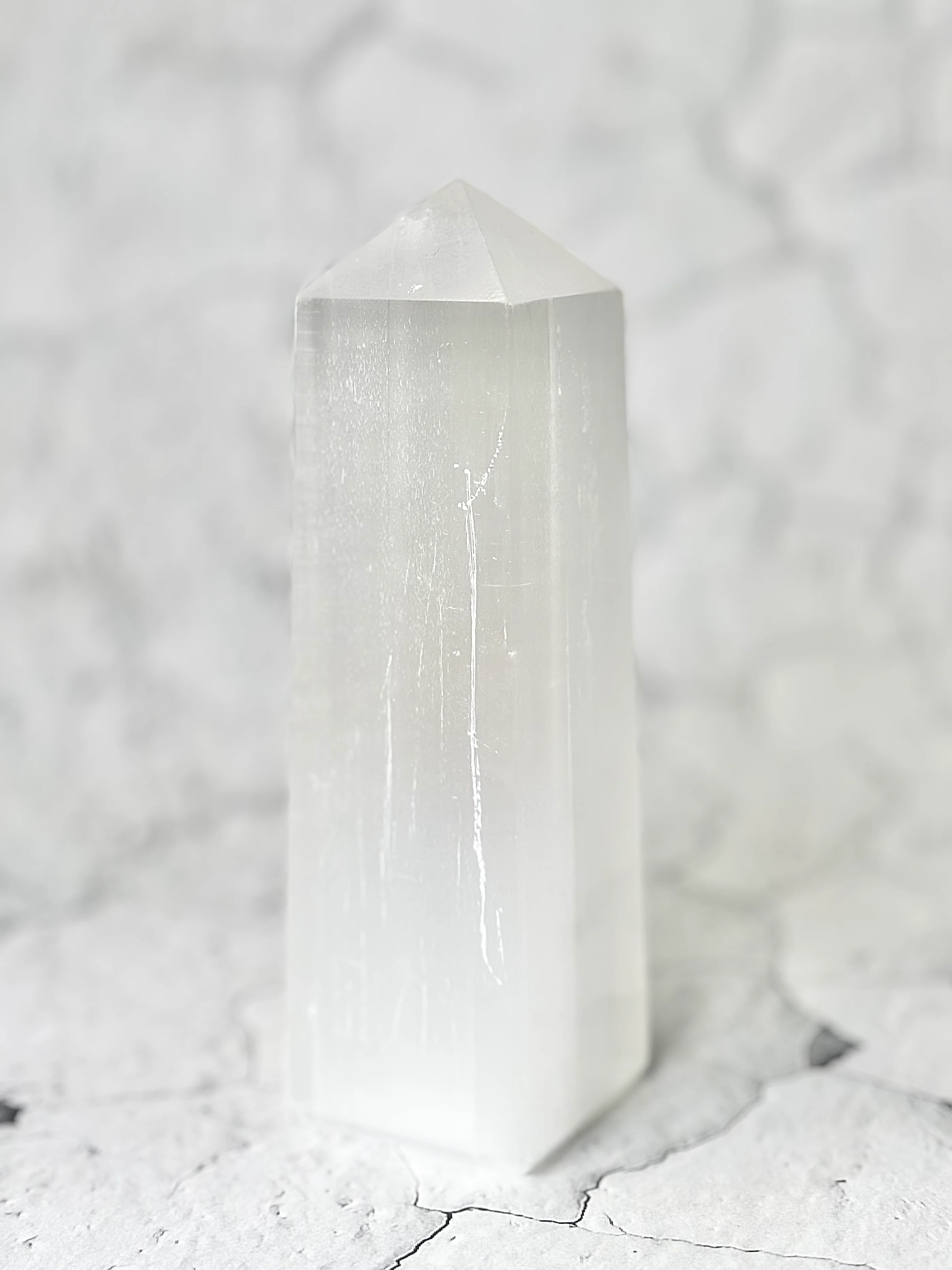 Four Facet Selenite Tower – 428g - Soft Glow & Balanced Form