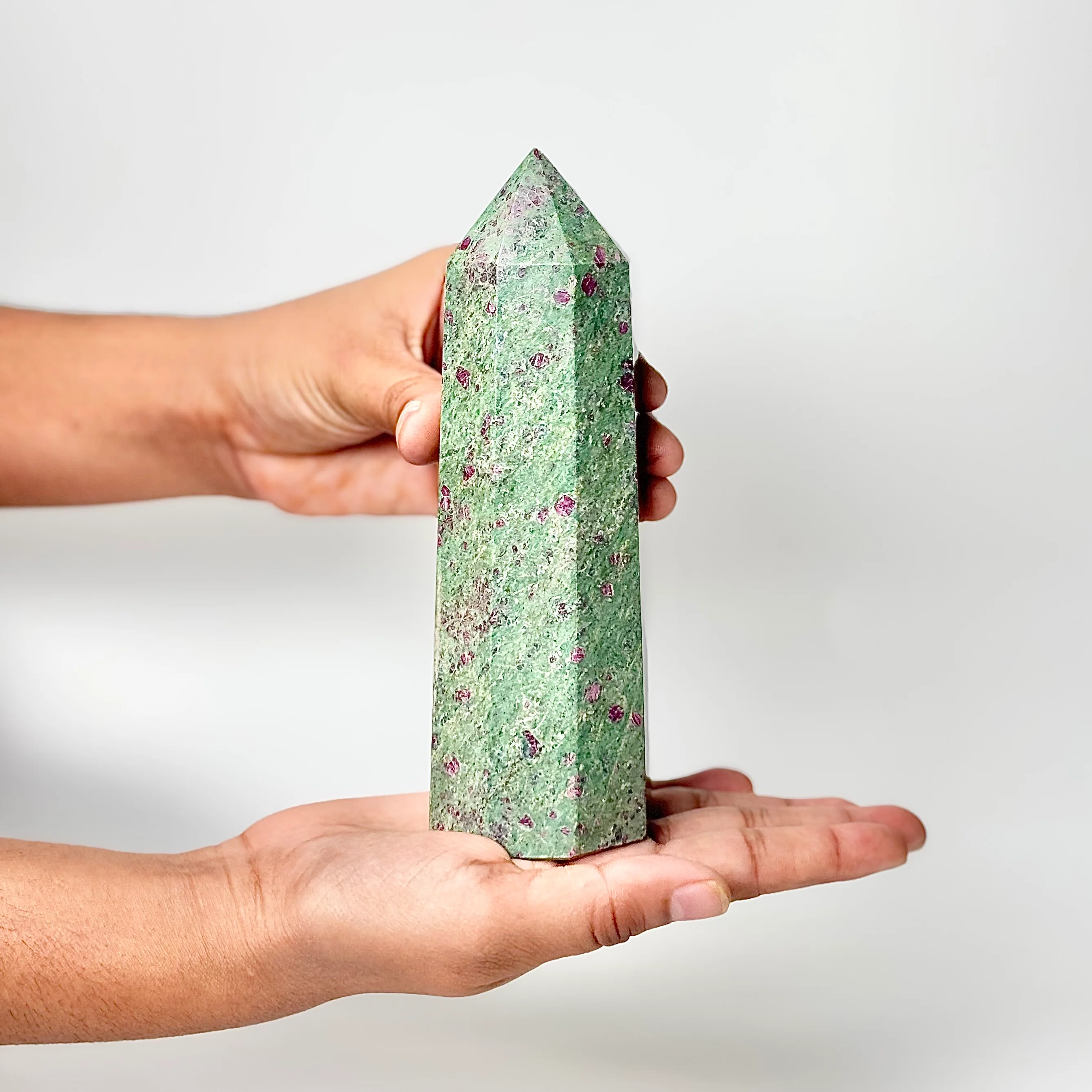 Eight Facet Ruby Fuchsite Tower – 700g - Vivid Colour & Harmonised Form - Image 2