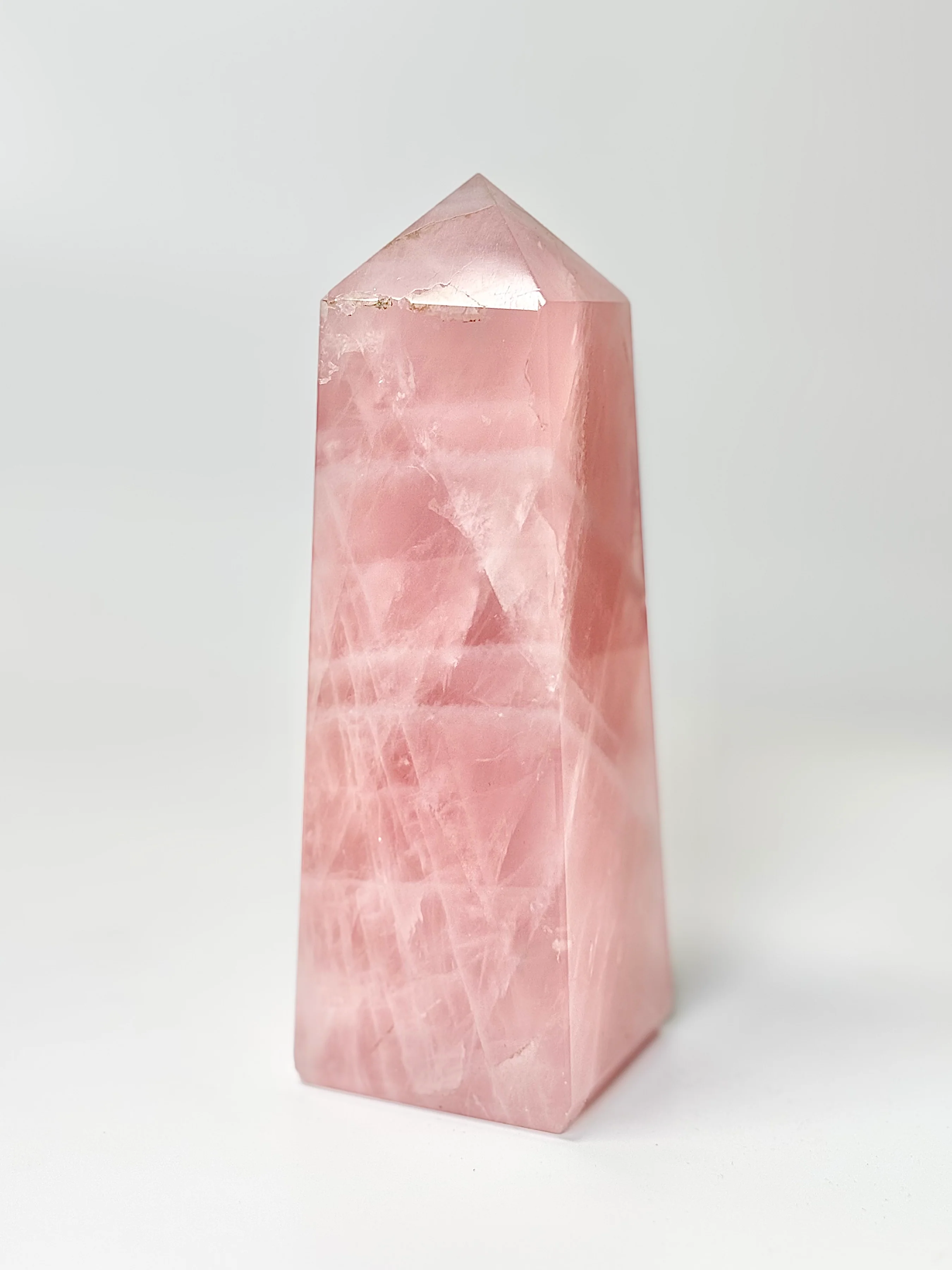 Four Facet Rose Quartz Tower – 820g - Soft Elegance & Balanced Design